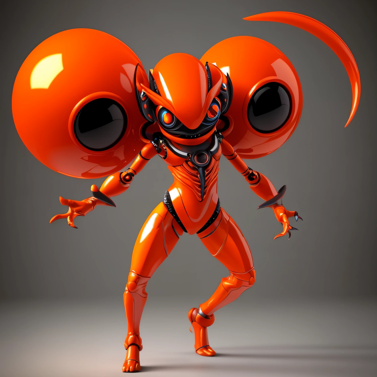 dancing alien, hyperfuturistic, realistic, three eyes, orange, high resolution, render