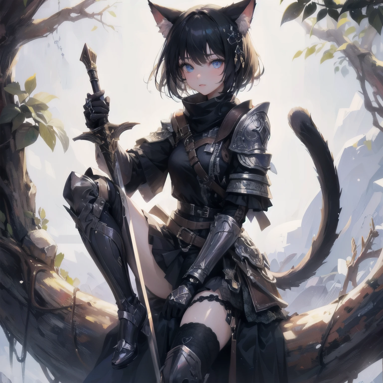 high quality,hd,16k,sharp line,1girl,cat ears,cat tail ,cute face, large breasts ,nice legs,,focus girl,detailed beautiful face,detailed clothes,beautiful eyes,sexy,dynamic angle