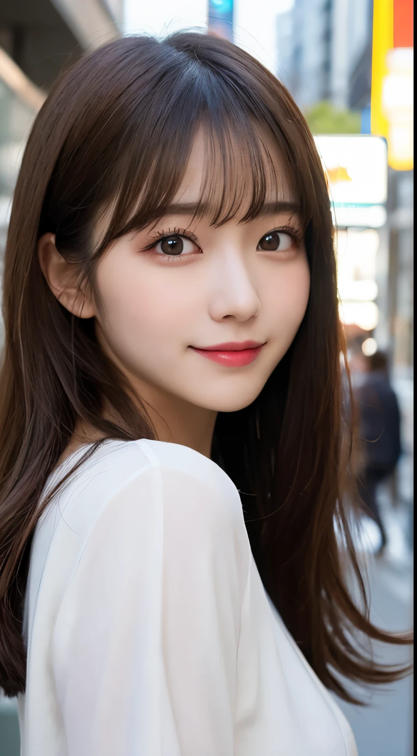 table top, highest quality, shape, Super detailed, finely, High resolution, 8k wallpaper, 完璧なダイナミックな構shape, beautiful and detailed eyes, Tokyo trend spring fashion, small breasts, natural color lip, random sexy pose,cute smile、20 year old girl、Beautiful and dense face、perfect and beautiful face,Big eyes、Beautiful and dense face、perfect and beautiful double eyelids、blur the background、perfect and beautiful face、Feminine poses、blur the background,Shibuya,medium hair