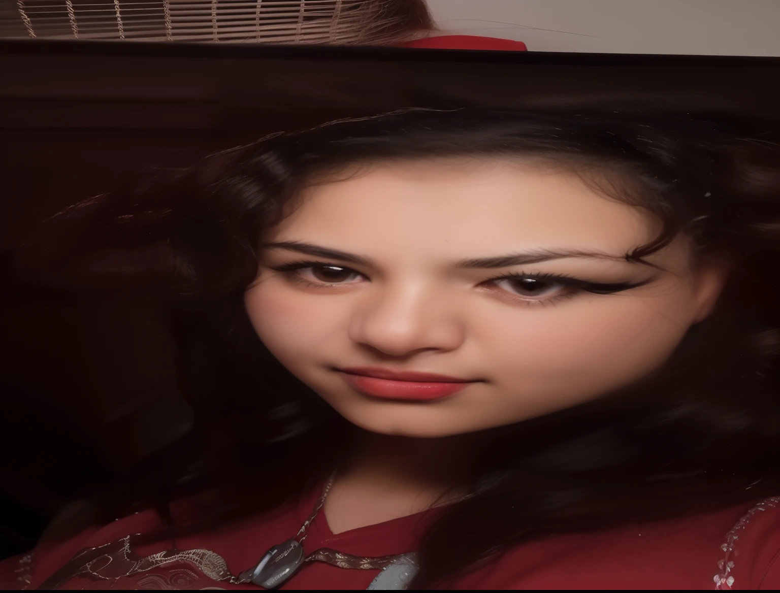 There's a woman with curly hair and a red shirt, imagem de perfil, Alanis Guillen, taken at the beginning of 2020, foto de retrato, selena quintanilla perez, photo taken at night, lorena avarez, foto de perfil, imagem de perfil, linda mulher mexicana, imagem de perfilture, headshot imagem de perfilture, retrato de perfil, retrato de meio corpo de juliana
