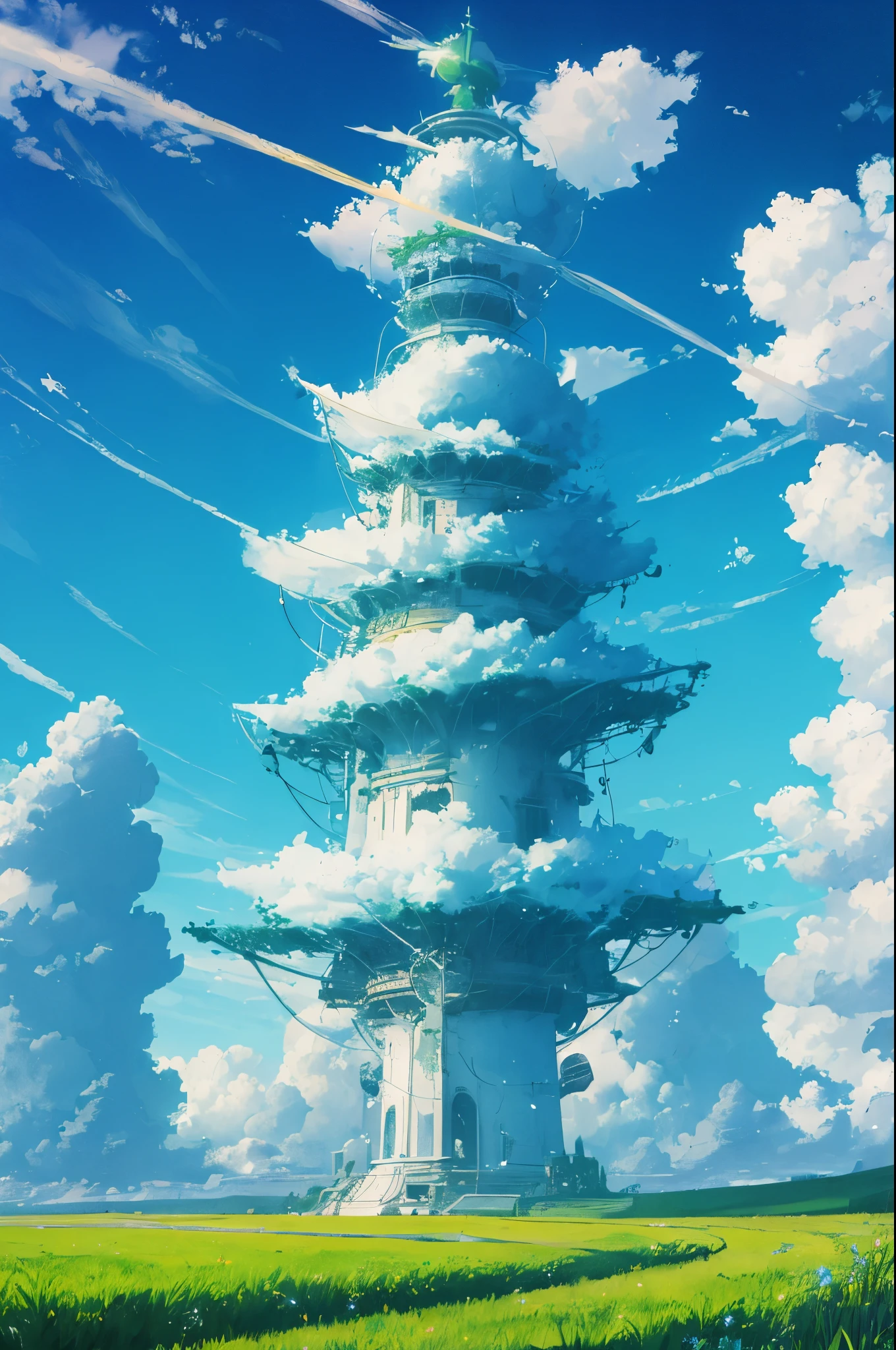 A world known as the crossroads where everything is coming together one piece at a time, greenery, open field, blue skies, clouds,