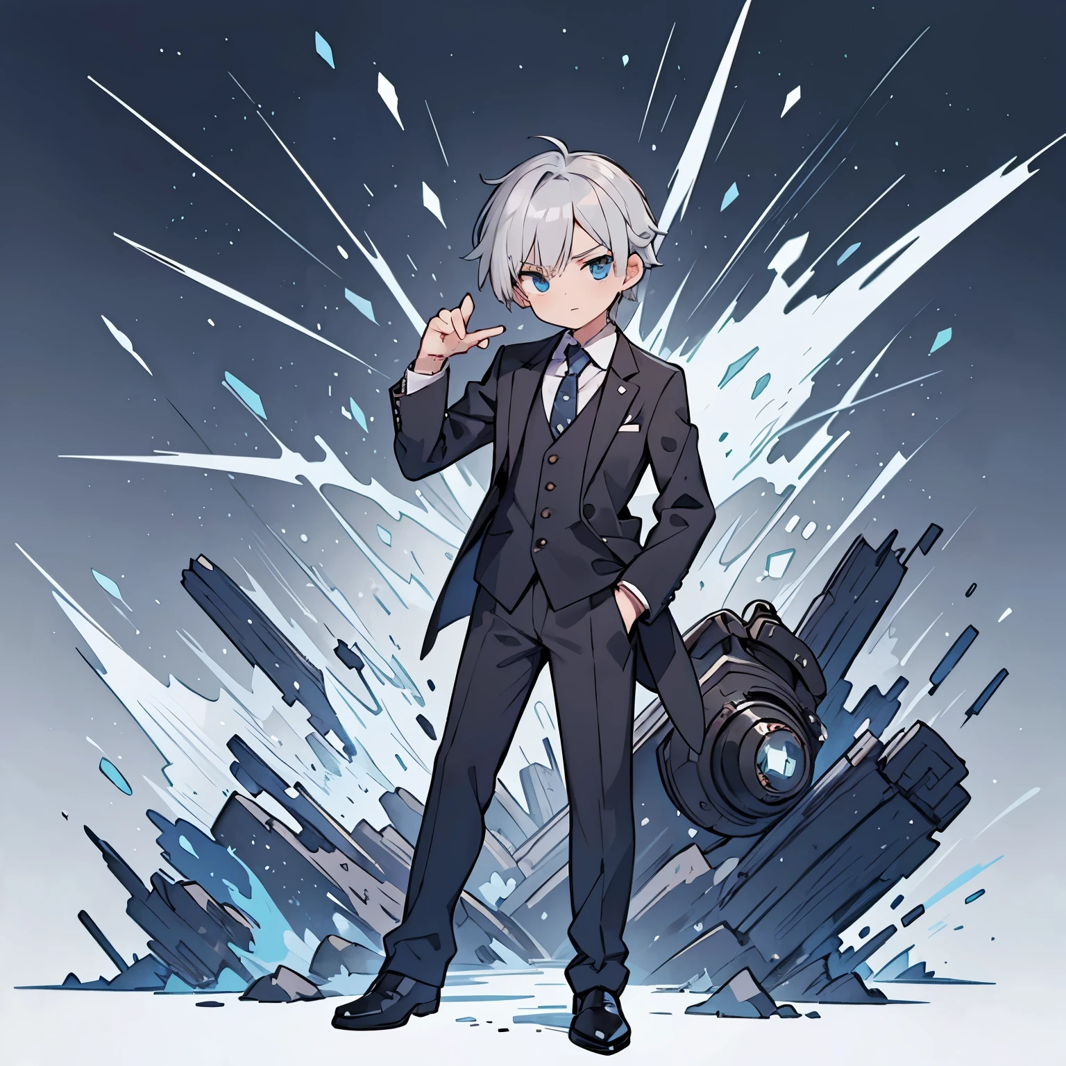 (((Little))),(((The hair is10Very short, about a centimeter long))),(((Absolutely short bangs and sideburns))),(((Silver and single-shot boy)))),(((silver hair))),(((Little))),(Full body Esbian) ,solo,Close-up of a person wearing a suit and tie, A boy wearing a suit, anime moe art style, boy anime visual , in a strict suit, he is wearing a suit, A boy wearing a suit, short full body portrait, cute characters, Anime Man With Blue Eyes,(There is nothing in the background)