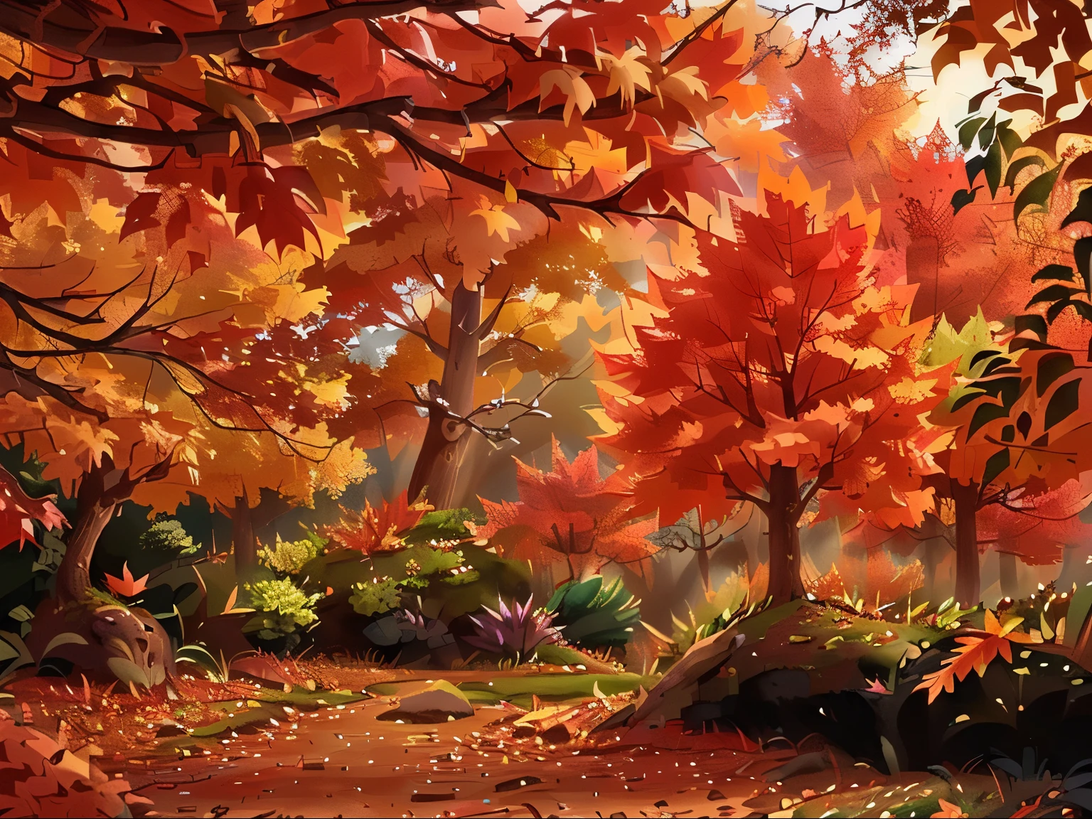 Red leaf trees in deciduous park,of open land,Game display stand, maple trees with autumn leaves, mangrove, burning forest, autumn colors橡树, autumn leaves, autumn maple tree, red leaves on the ground, autumn colors, in autumn