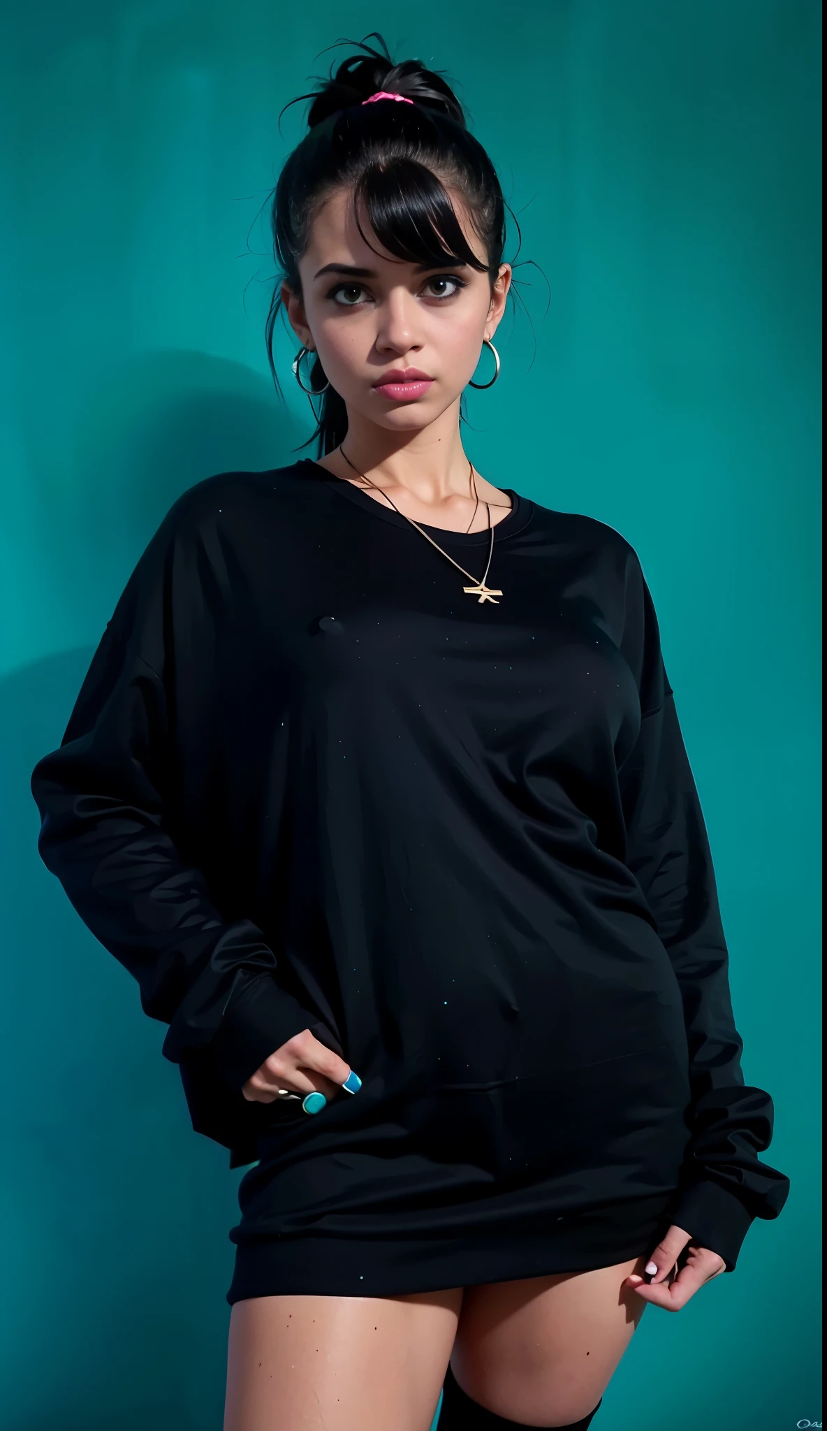 mulher de moleton preta posando para uma foto