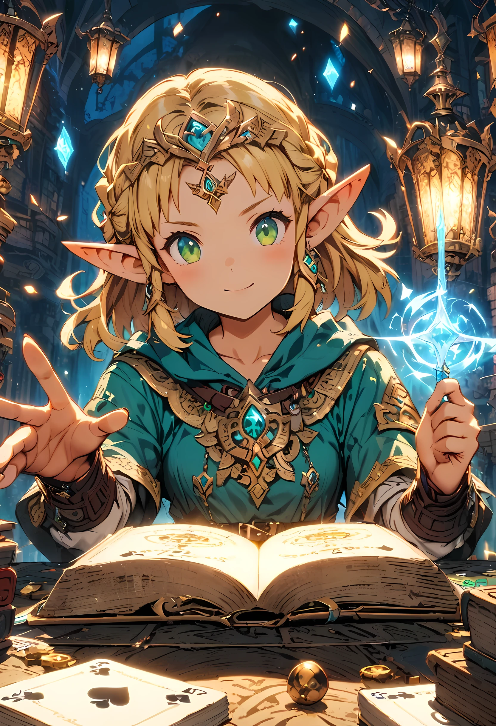 Extremely crazy and exquisite details,princess zelda, 1 girl, artist request, belt, blonde hair, blue shirt, Book, boots, poker face, whole body, green eyes, High resolution, looking at the audience, magic, Nintendo, Pants, pointed ears, shirt, short hair, Simple background, alone, The Legend of Zelda, The Legend of Zelda: Wild breath, The Legend of Zelda: kingdom of tears, flower made of light, magic