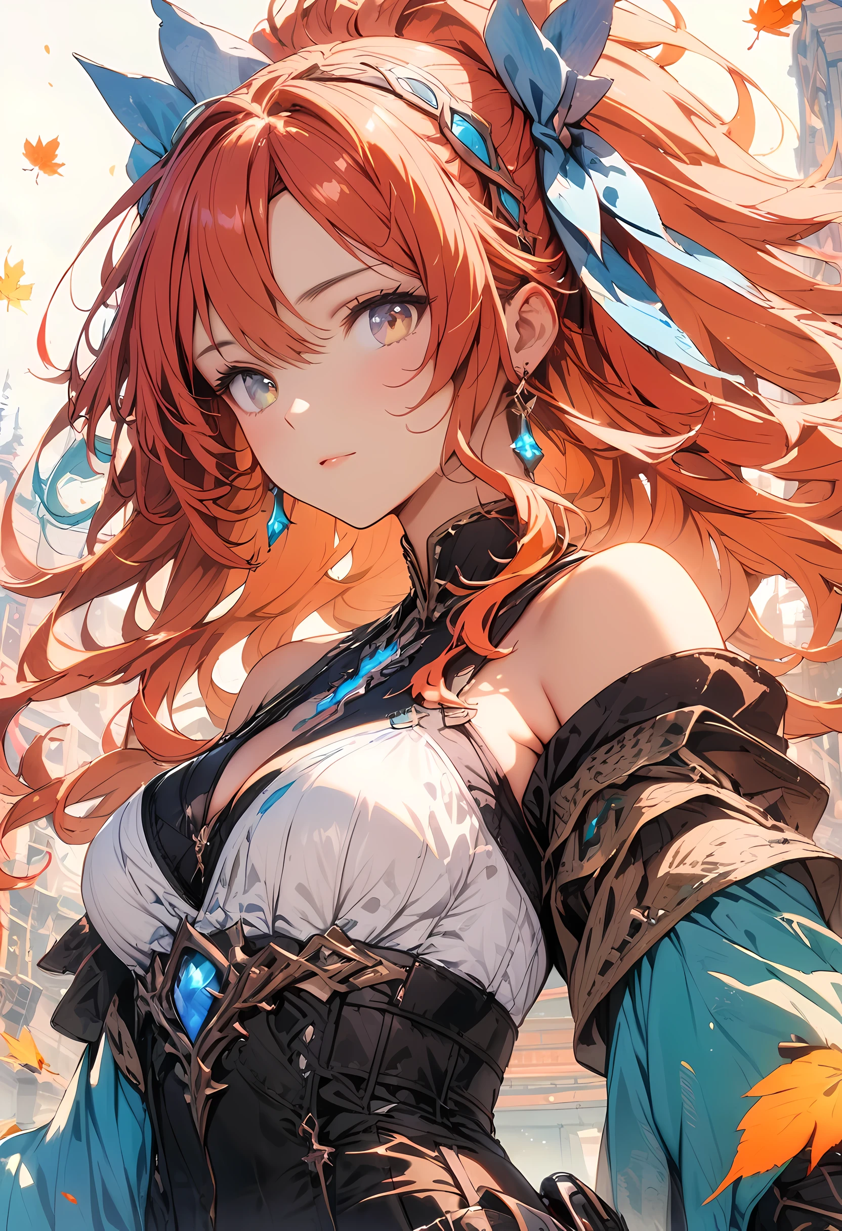 (8K, best quality, masterpiece:1.2),(best quality:1.0), (ultra high definition:1.0), watercolor, a beautiful woman, Shoulder, headband, by Agnes Cecil, broken to pieces, Extremely luminous and bright design, pastel colors, (ink:1.3), autumn lights,