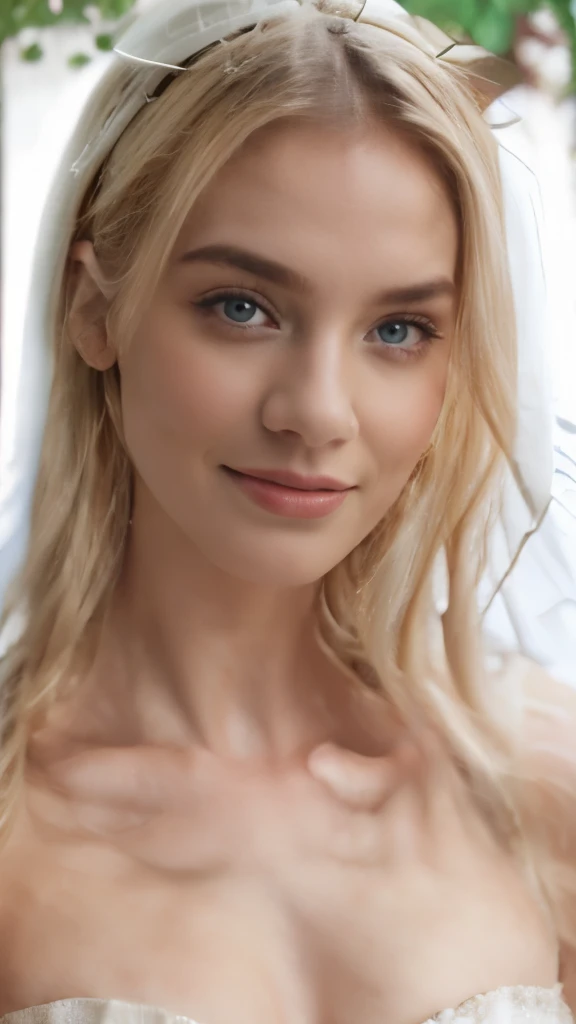 naked girl, perfect body, vagina without fleece, highly detailed and perfect face, mouth painted dark red, black painted eyes, light blue eyes with sparkles of light, white skin and soft texture, platinum ruby color, flirtatious smile to camera, beautiful and perfectly realistic teeth. Full body shot: 1.3