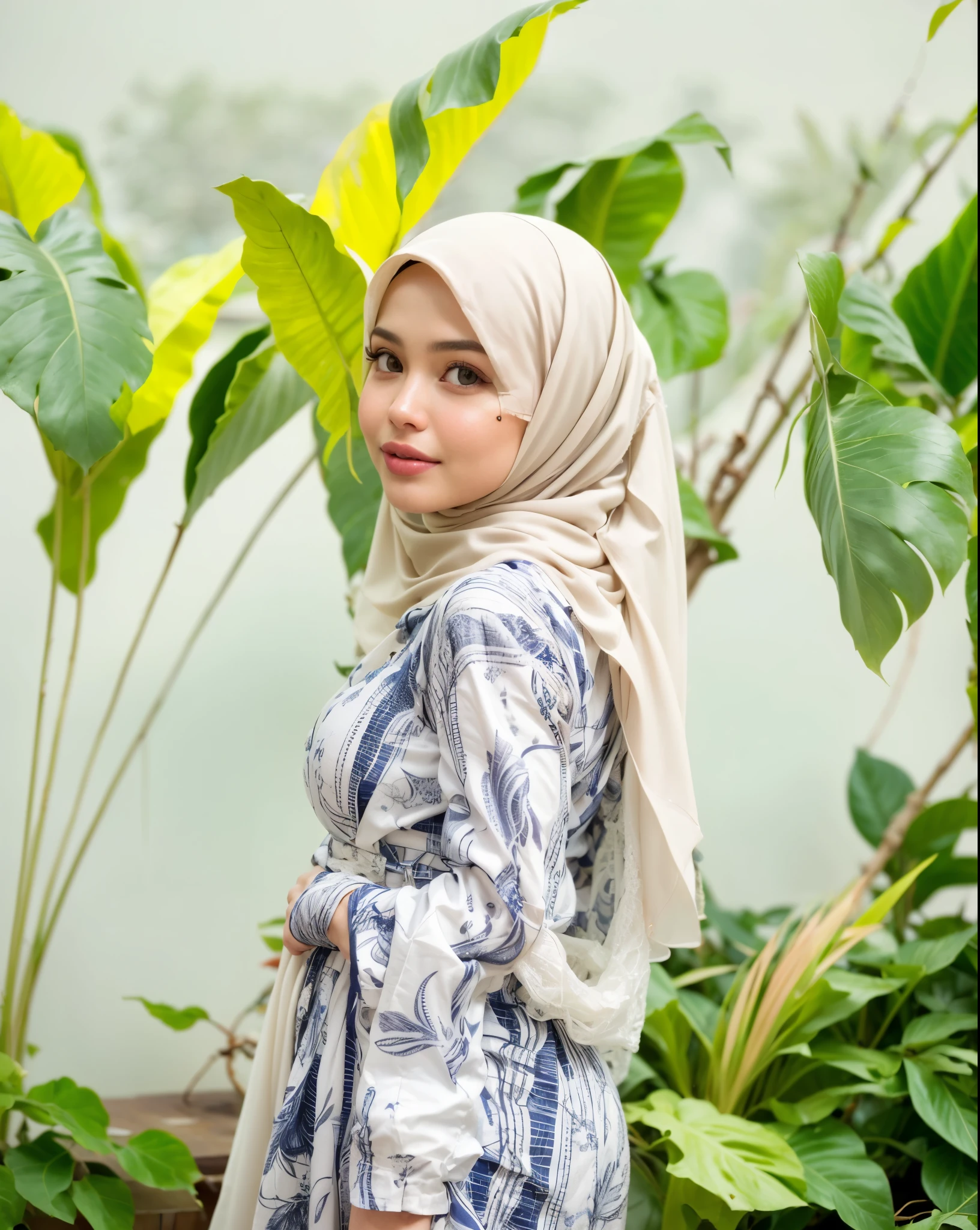 masterpiece, (ultra-high-definition portrait, vignet:1.4), Realistic, extremely detailed, CG unified, 8k, Clean lines, highly detailed, High-definition, raw color photos, she is smiling, Realistic portrait, Cinematic Light, Beautiful detailed, (1hijabgirl, indonesian:1.5), (165cm tall, big breasts with lips like he wants to kiss:1.5), Beautiful big breasts, breasts details, very tight, (Biggorgeous breast, Fish gape:1.5), (fish gape, Big Breast:1.4), Close up of a girl in Beautiful clothes with errected nipple, biggorgeous breast, Soft smile, scarf, (Bombastic Side Eyes with curvaceous body:2), pose 4 of 1 6, Undress, No bra, (nipples that are clearly sticking out detail:1.2), Outdoors, high intricate detailed.