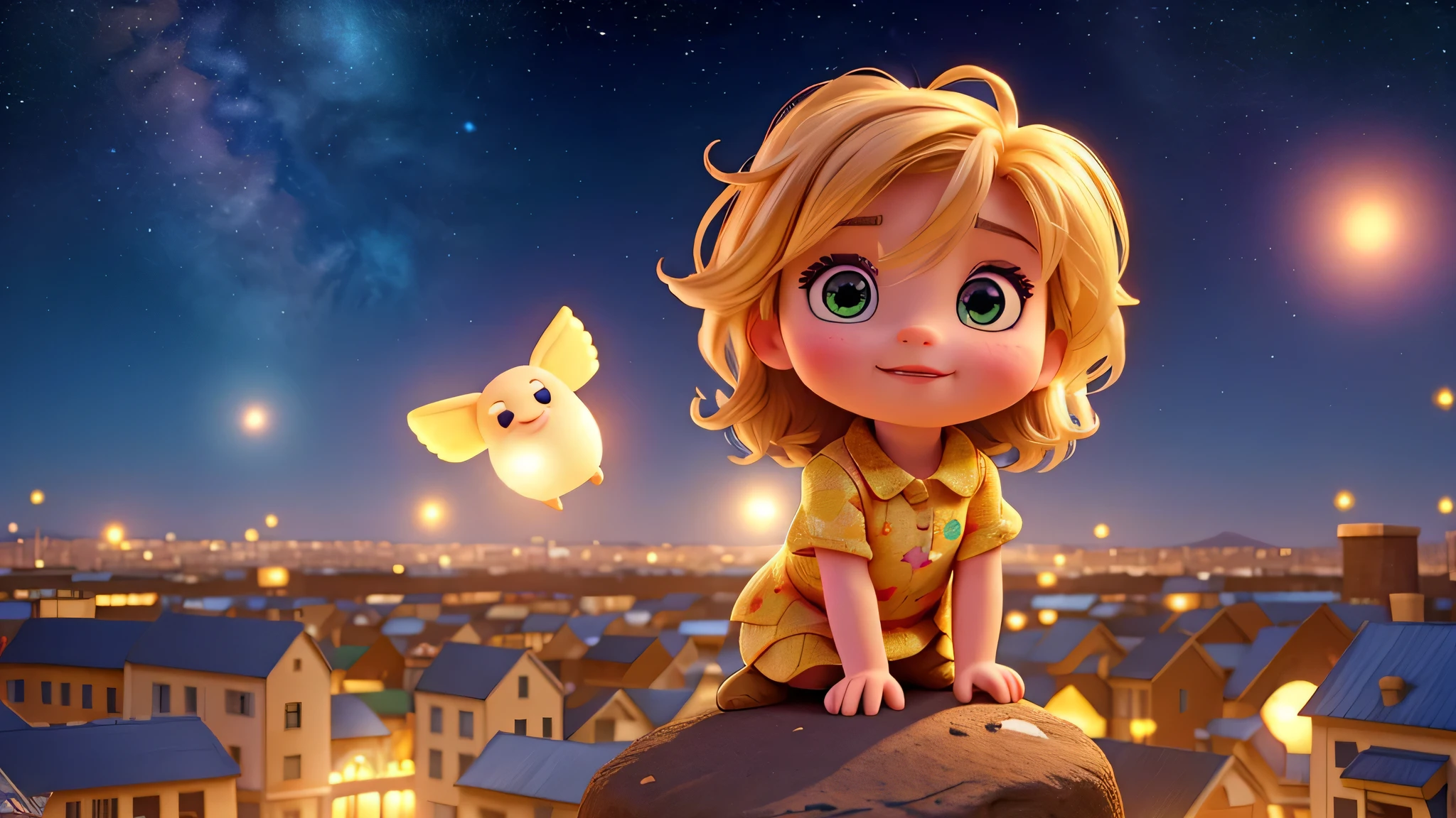 Stars shine,Colorful, float over the city,Cute and cute,KIDS ILLUSTRATION,Glow effects,Dingdall effect,depth of fields,high light,Real light,Ray traching,oc rendered,Hyper-realistic,best qualtiy,8K,Works of masters,super-fine,Detailed pubic hair,Correct anatomy
INFO