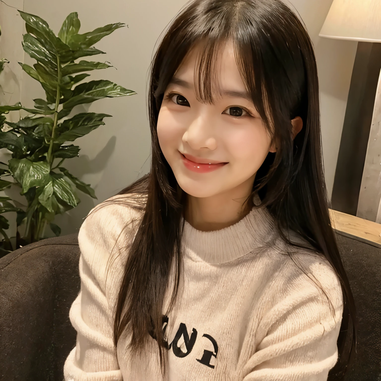 Highest image quality,selfie,long sleeve,medium hair,smile,Navel exposed,