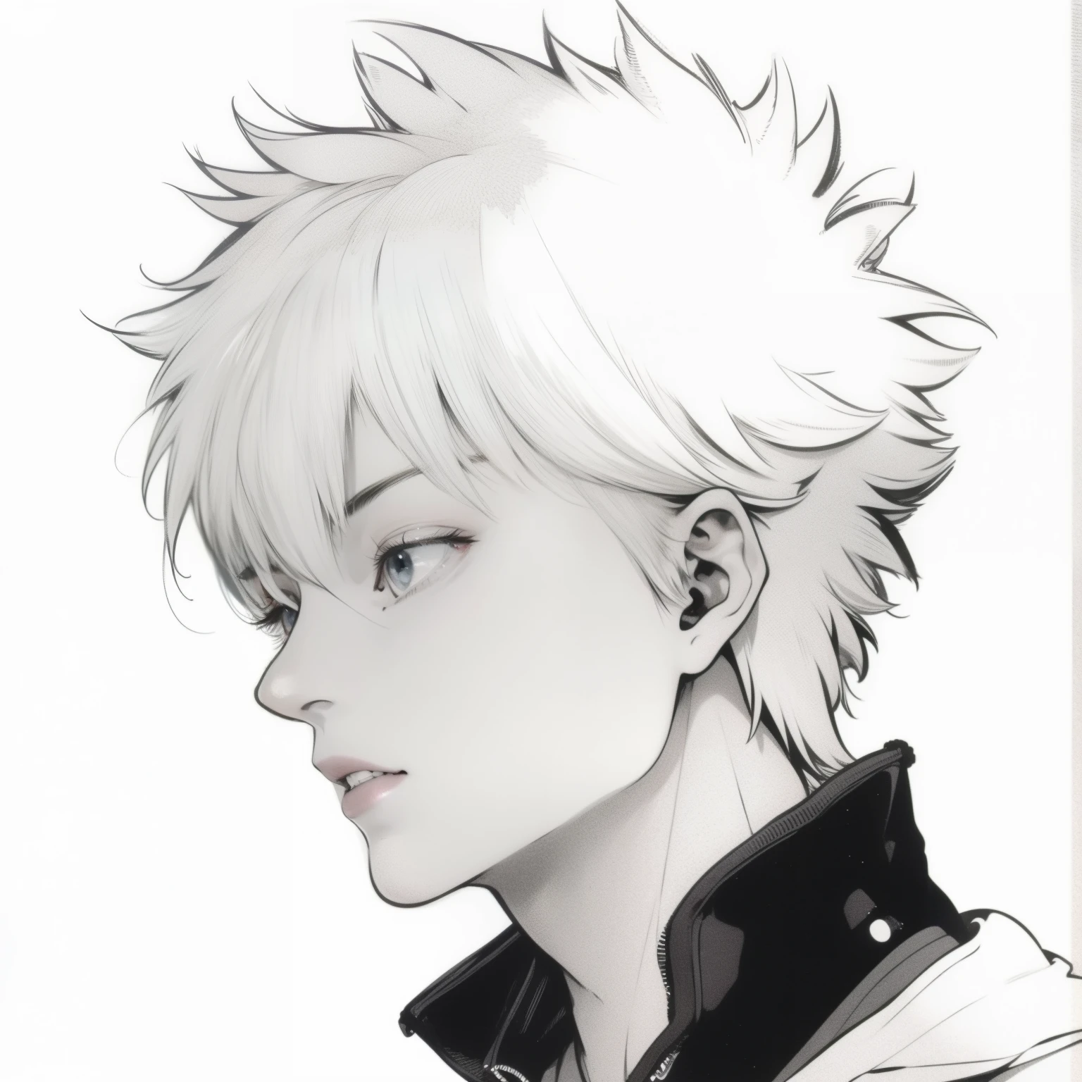 One has a mohawk、Drawing of man wearing jacket, Killua Zordyck Portrait, Kentaro Miura manga style, Killua Zoldyck brunette, his caricature portrait, Kentaro Miura&#39;s manga style, Kentaro Miura manga style, Kaneki Ken, Inspired by Yumihiko Amano, Kaneki Ken