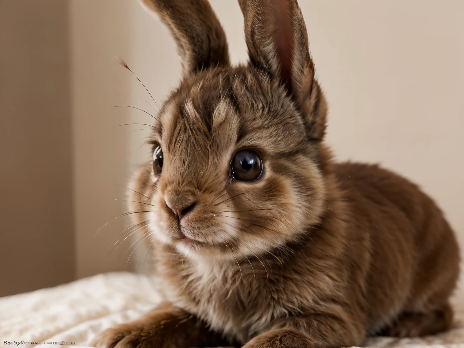 (masterpiece 1:2, ultra-detailed), close angle view, fluffy brown bunny baby, round eyes, whiskers, smooth fur, bokeh, dlsr, 8k