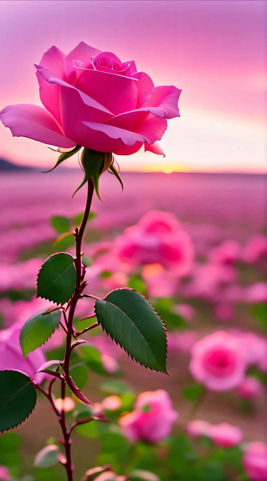 A pink rose,Roses swaying in the wind HD quality,pink flowers,imagine,sunset background