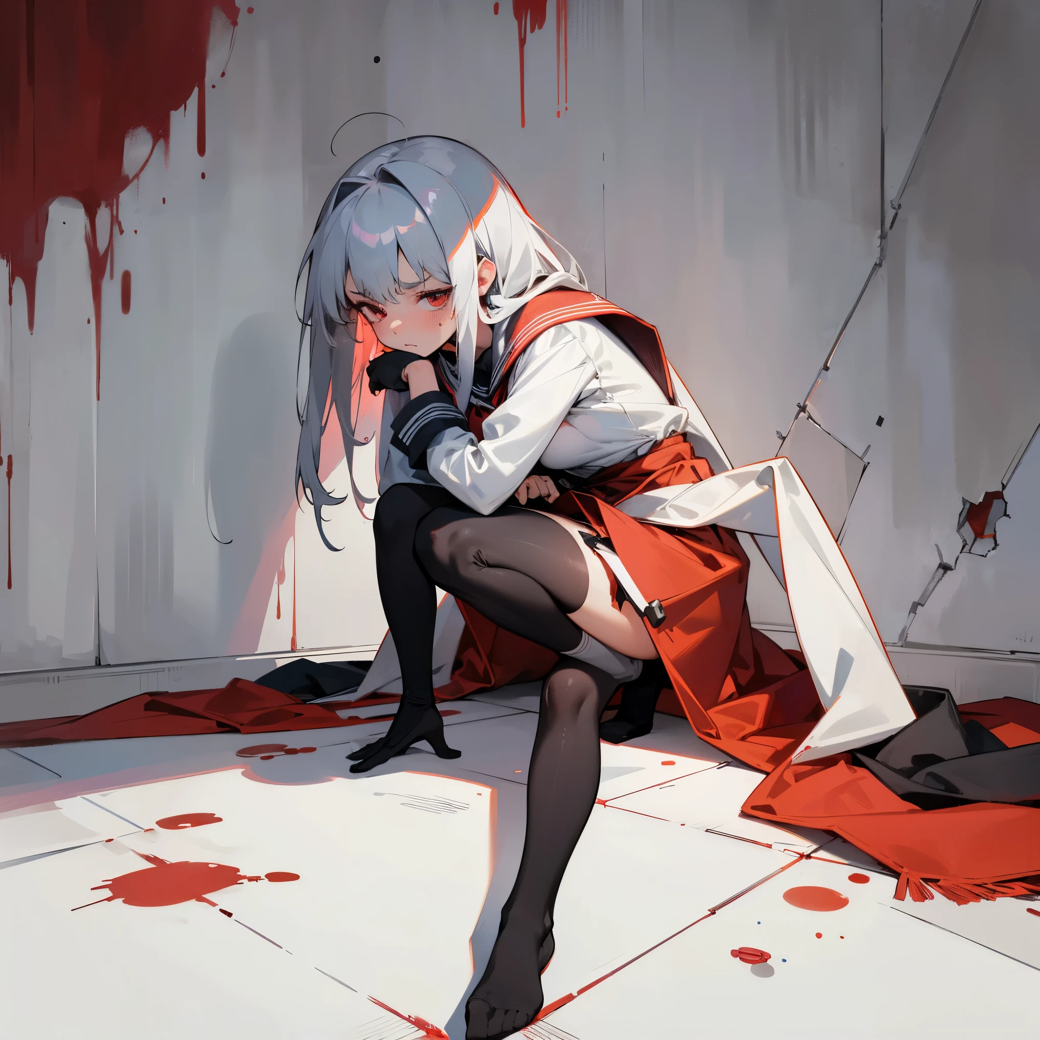 ((Completely naked))scared and crying ((Covered in cuts, blood and bruises))Beautiful girl with short white hair