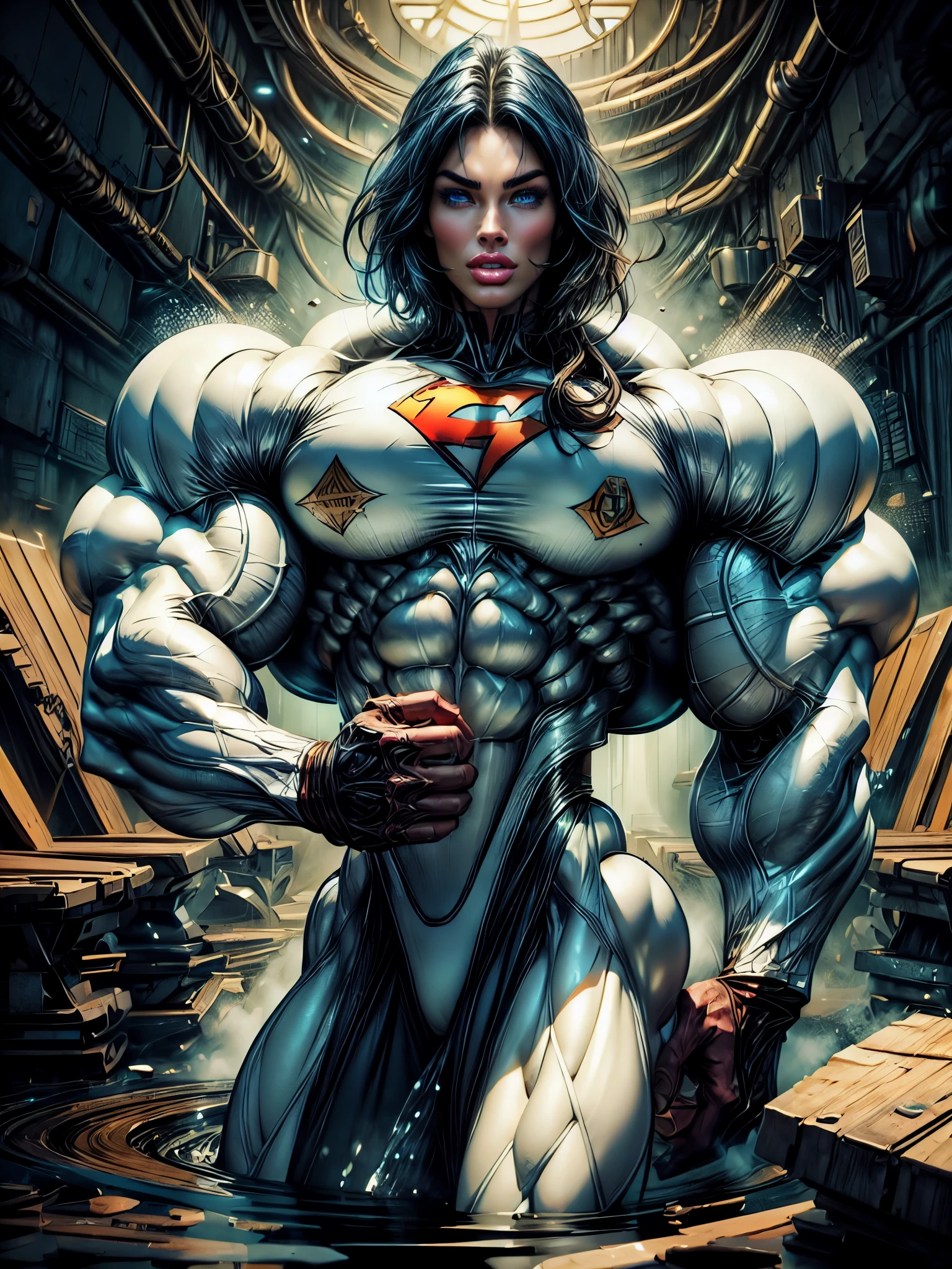 Cinematic, clear facial features and insanely detailed, it captures the essence of a muscular female bodybuilder (Megan Fox) with breathtaking beauty. The color grading is beautifully done, enhancing the overall cinematic feel. Unreal Engine brings her to life, her appearance even more mesmerizing. With the use of depth of field (DOF), every detail is focused and accentuated, drawing attention to her eyes and hair. The image resolution is at its peak, utilizing super-resolution technology to ensure every pixel is perfect. Cinematic lighting enhances her aura, while anti-aliasing techniques like FXAA and TXAA keep the edges smooth and clean. Adding realism to the muscular female bodybuilder, RTX technology enables ray tracing, it look as if it's actually there. Additionally, SSAO (Screen Space Ambient Occlusion) gives depth and realism to the scene, the girl's presence even more convincing. In the post-processing and post-production stages, tone mapping enhances the colors, creating a captivating visual experience. The integration of CGI (Computer-Generated Imagery) and VFX (Visual Effectrings out her muscular features in a seamless manner. SFX (Sound Effects) complement the visual artistry, immersing the viewer further into this fantastic world. The level of detail is awe-inspiring, with intricate elements meticulously crafted, the artwork hyper maximalist and hyper-realistic. Volumetric effects add depth and dimension, and the photorealism is unparalleled. The image is rendered in 8K resolution, ensuring super-detailed visuals. The volumetric lightning adds a touch of magic, highlighting her beauty and aura in an otherworldly way. High Dynamic Range (HDR) technology makes the colors pop, adding richness to the overall composition. Ultimately, this artwork presents an unreal, yet stunningly real portrayal of an incredibly beautiful girl. The sharp focus ensures that every feature is crisply defined, leaving the audience captivated by her presence.