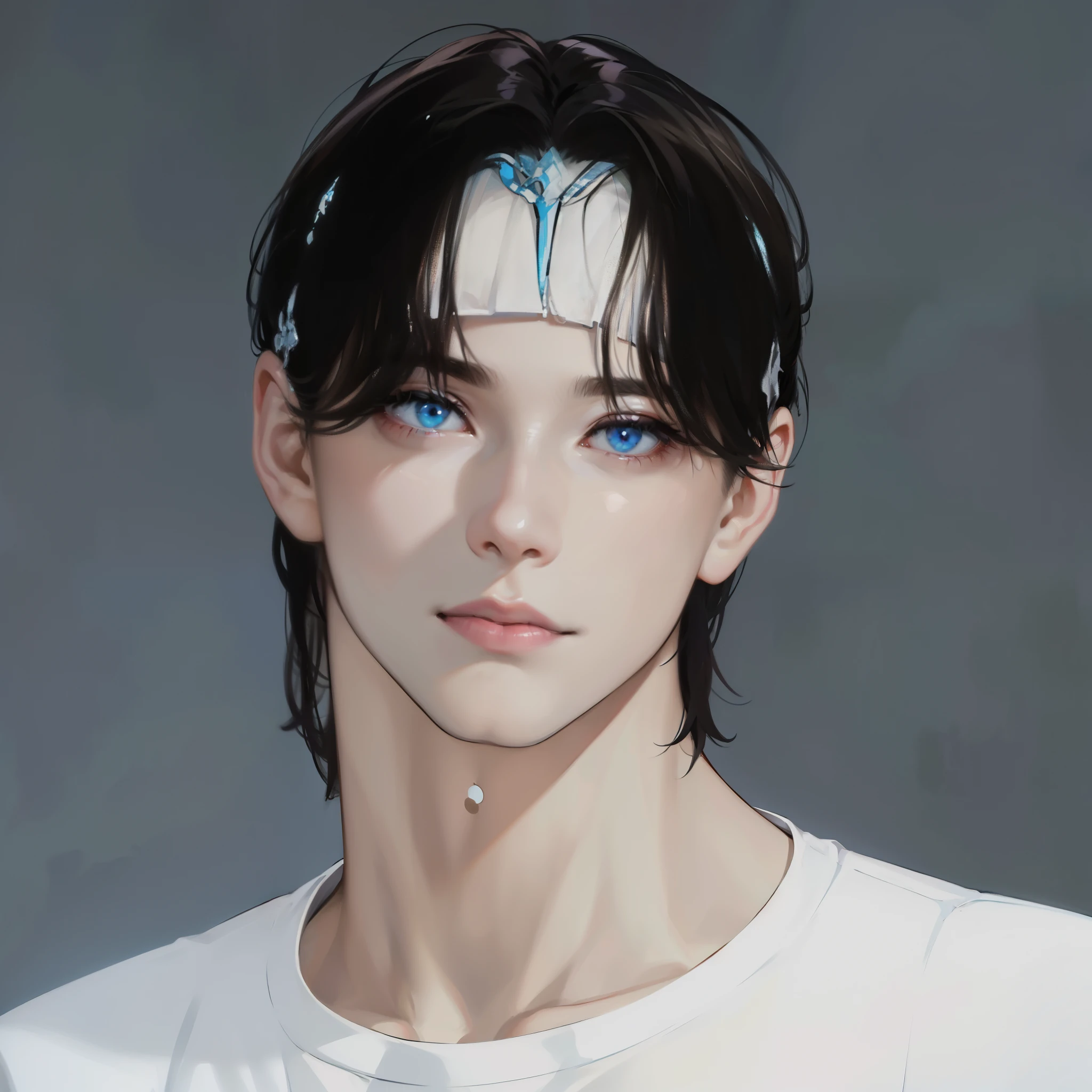 image arafée d'un homme avec une chemise blanche et des cheveux noirs, inspired by Yanjun Cheng, délicat prince androgyne, oeuvre d'art dans le style de guweiz, Cai Xukun, animated realism style, guweiz, style anime 3D réaliste, style anime masculin, inspiré par Russell Dongjun Lu, style artistique réaliste, portrait nft
