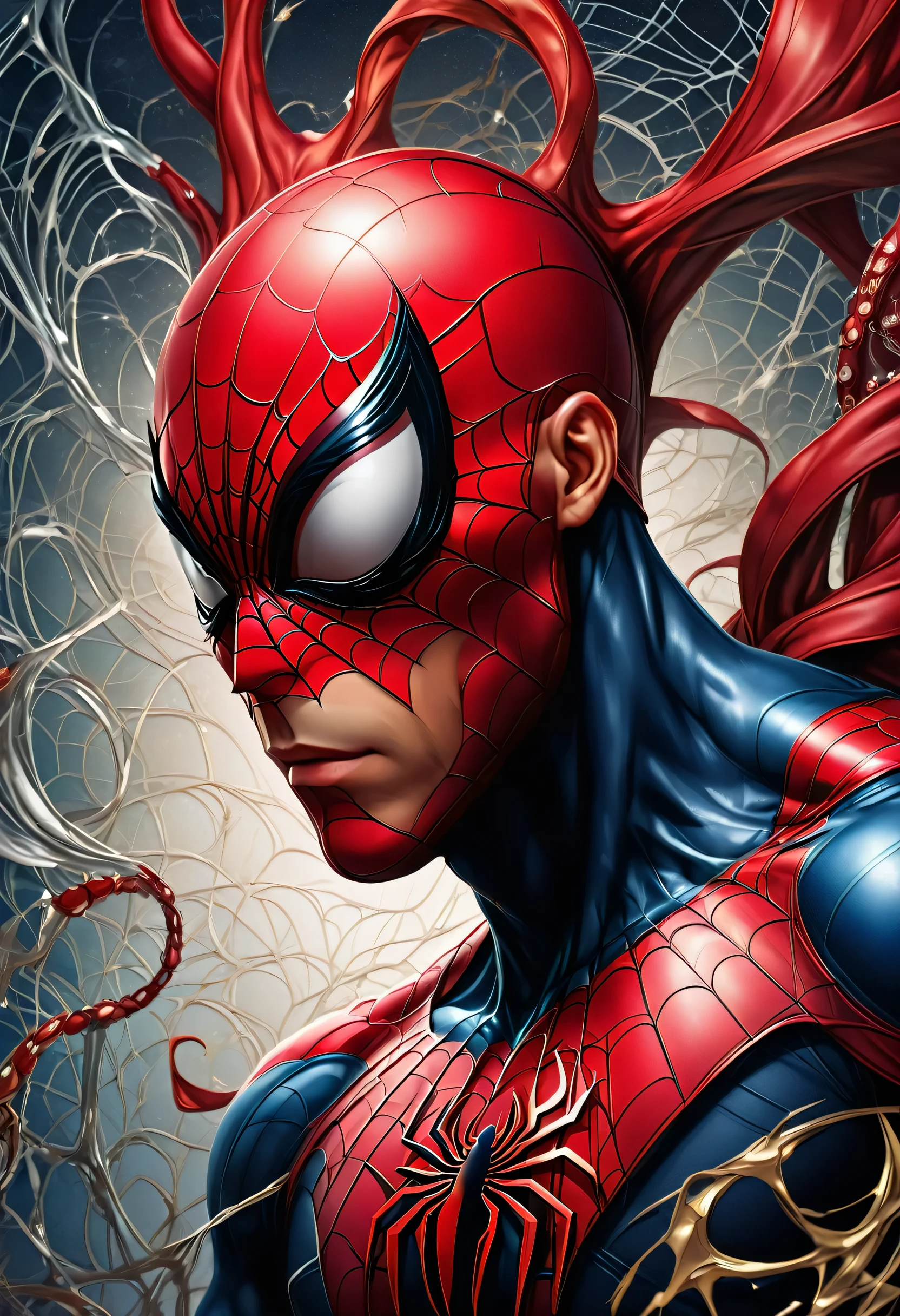 Wallpaper do homem-aranha, com o fundo com teias de aranha na vermelha em ( 4D )