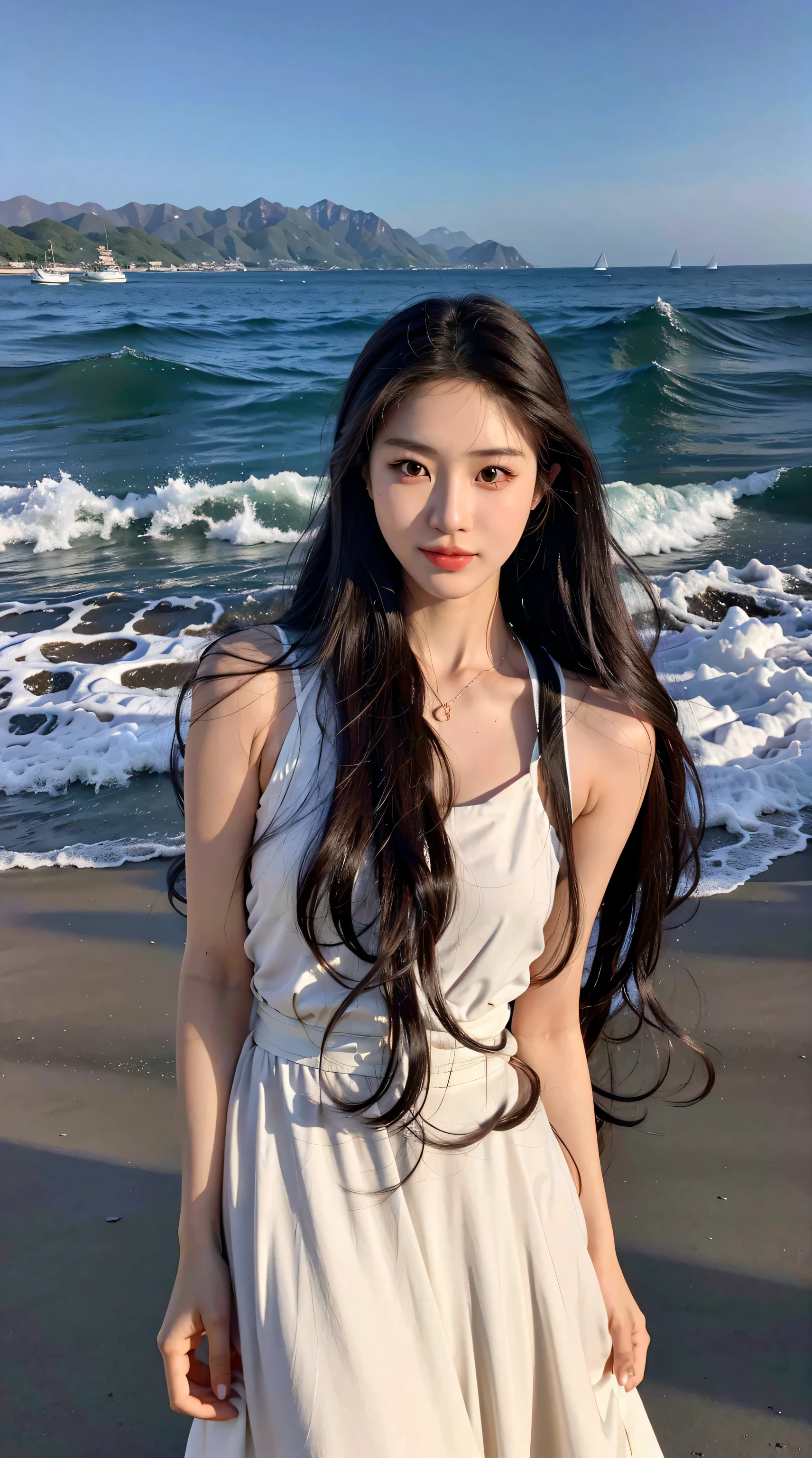 Raped woman standing on the beach in white dress, beautiful korean women, resin drainage, Gorgeous young Korean woman, Asian girl with long hair, Beautiful young Korean woman, Jaeyeon Nam, has long brown hair, with long hair, Korean woman, best face, long brown wavy hair, waist long hair, attractive long hair, long hair girl