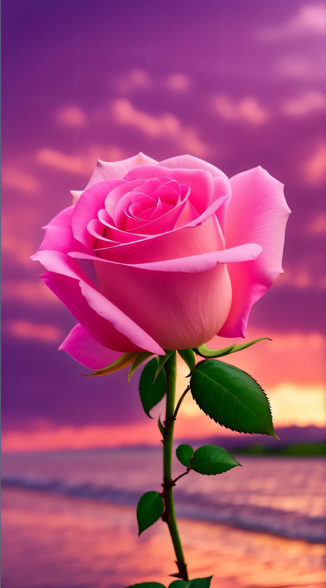 A pink rose，Roses swaying in the wind HD quality，pink flowers，imagine，sunset background