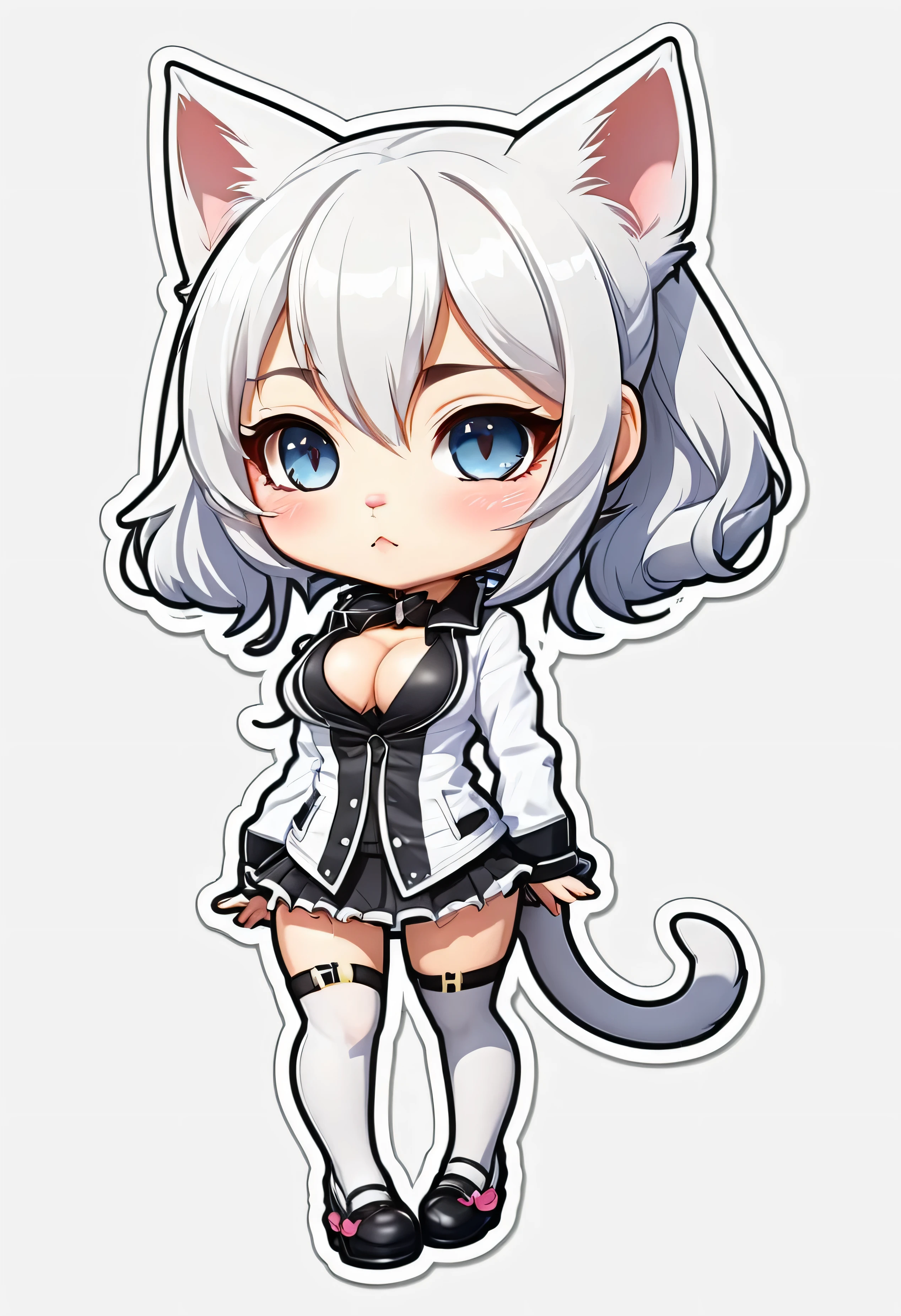 cat girl sexy chibi anime cartoon style of sticker, full-length character from head to toe, white background