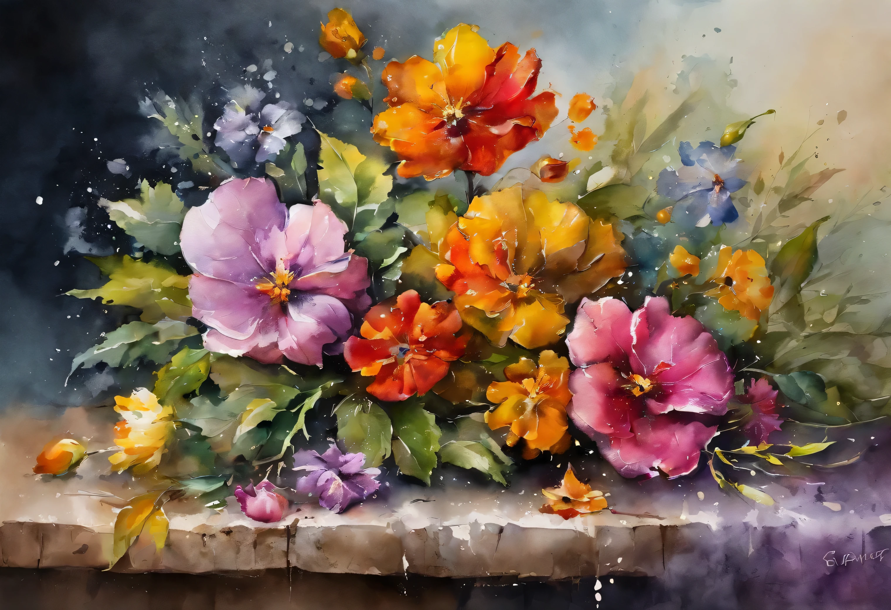 flowers painting with a splatter background and spray paint effect, by Eugeniusz Zak, watercolor art, by Károly Lotz, watercolor painting, watercolor painting style, watercolor detailed art, by Reuben Tam, watercolor digital painting, watercolor paint, masterfully detailed watercolor, watercolor art, Grzegorz Rutkowski