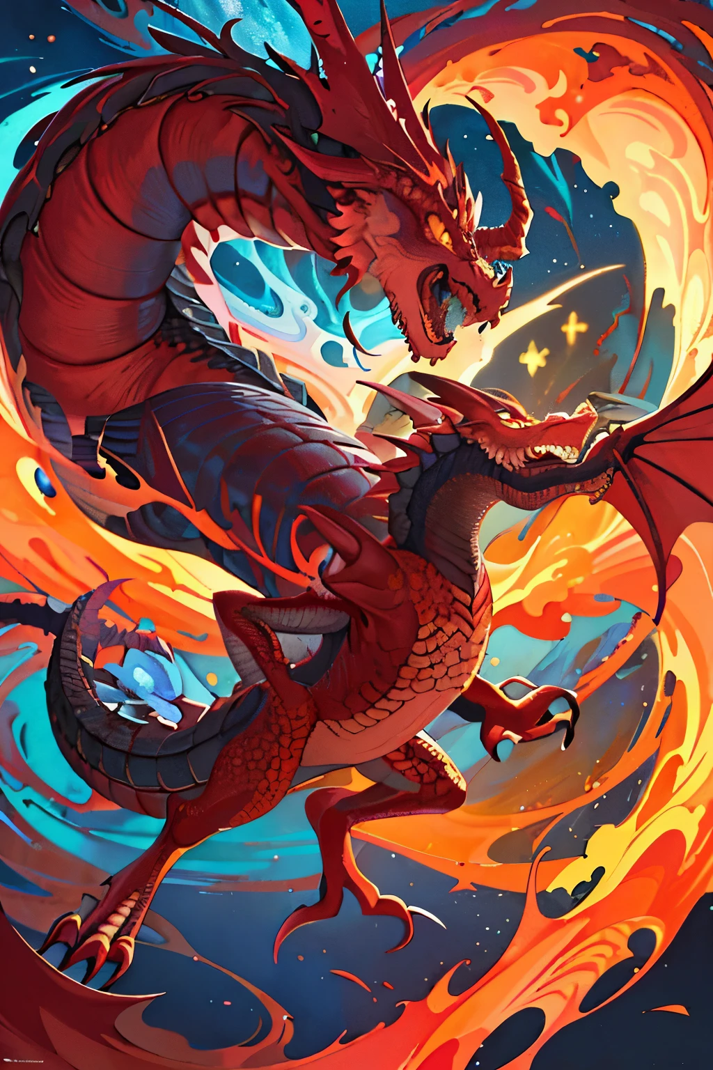 In the realm of Sea Art's exceptional fusion of artificial intelligence and painting art, a astonishingly unique image emerges, presenting a distorted dragon that defies the laws of reality. The once magnificent eastern beast transforms into an abstract embodiment of power and chaos, distorting the lines of its once majestic form. The scales, now a swirl of iridescent colors, morph and shift in ways that defy comprehension. Its serene eyes, now a chaotic maelstrom of emotion, burn with an intensity that exceeds the boundaries of the image. The dragon's body twists and contorts, its sinuous form becoming a chaotic dance of lines and shapes. The air around it