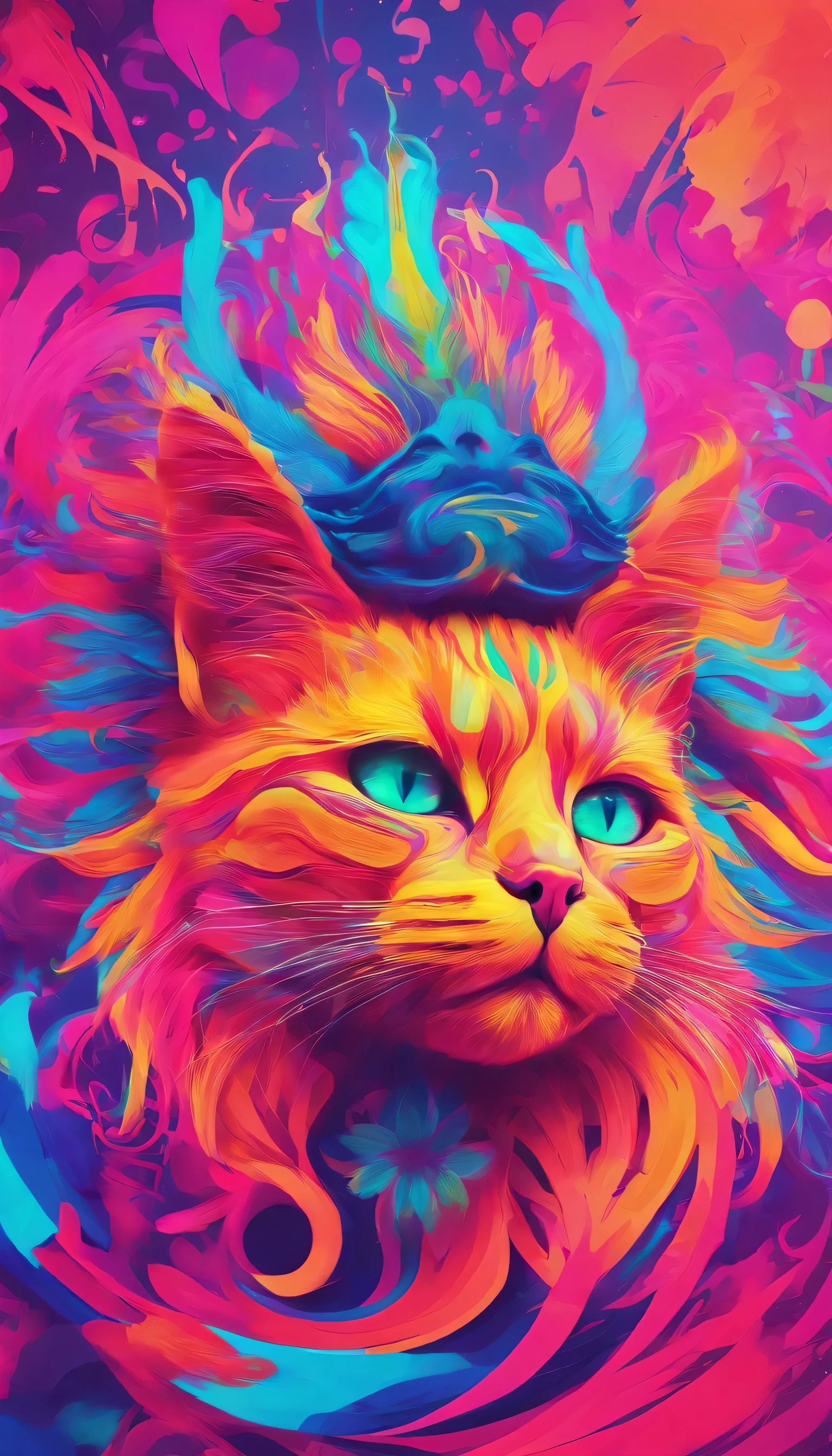 a cat with a neon makeup and headdress , transgressive art, sharp focus, 8 k, octane render , saturated colors, pastel colors