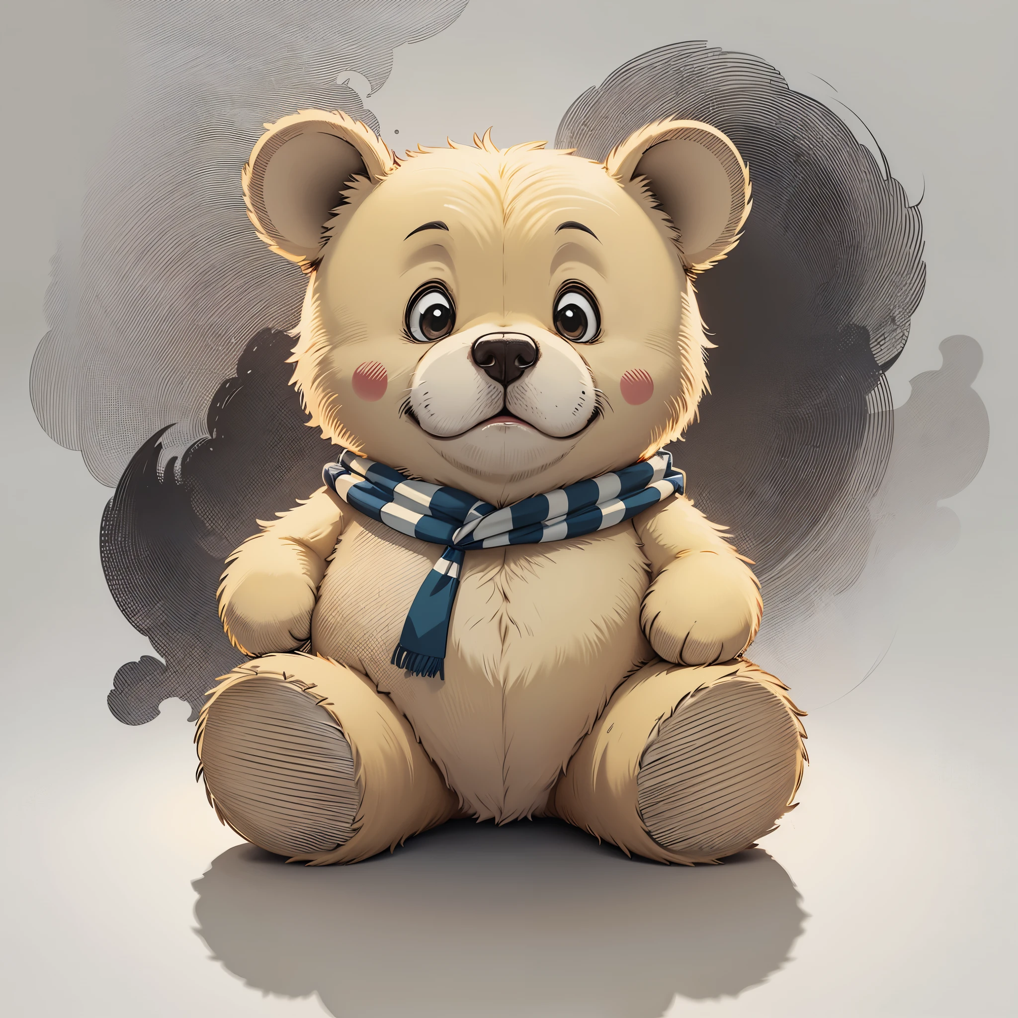 Stuffed teddy bear；Winnie the Pooh，bear。Cartoon vector style, simple background。thick lines，thick strokes。 Flat anime style, cartoon minimalism, Flat vector art, flat illustration, cute cartoon。