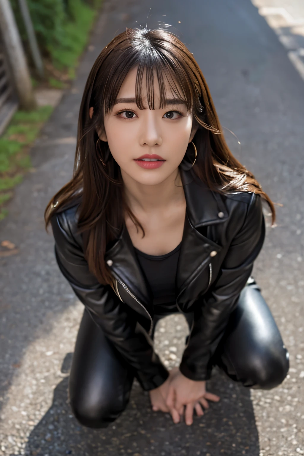(Full body photo,Pictured from head to toe,lie on one's back, spread legs,black riders leather Jacket,Thigh-high boots,very high gloss,black leather pleated mini skirt, large breasts,cleavage, sensual smile,:1.5),black medium straight hair,(1 nogizaka ,RAW Photos,Realistic:1.5),(最high quality, high quality,High resolution, 最high quality,ultra High resolutionolution,High resolutionolution,High resolution,超High resolution,Large file size,8k,2k wallpaper,8k wallpaper,high quality texture,wonderful,Very delicate:1.4),one , Famous idols of Japan,Beautiful Face,Small face,Absurd,Ridiculous,incredibly Ridiculous,Portraiture,Chest close-up,Medium skin,Beautiful Skin,Detailed skin,Silky Hair,(Japan'Eyes:1.3),fine grain,iris,Japanese idol eyes,Japanese Nose,Five Fingers,(eyebrow:-0.5),(Particles of light, Lens flare, Luminous Particles: 0.7),View your audience,Bright lighting,Professional Lighting,