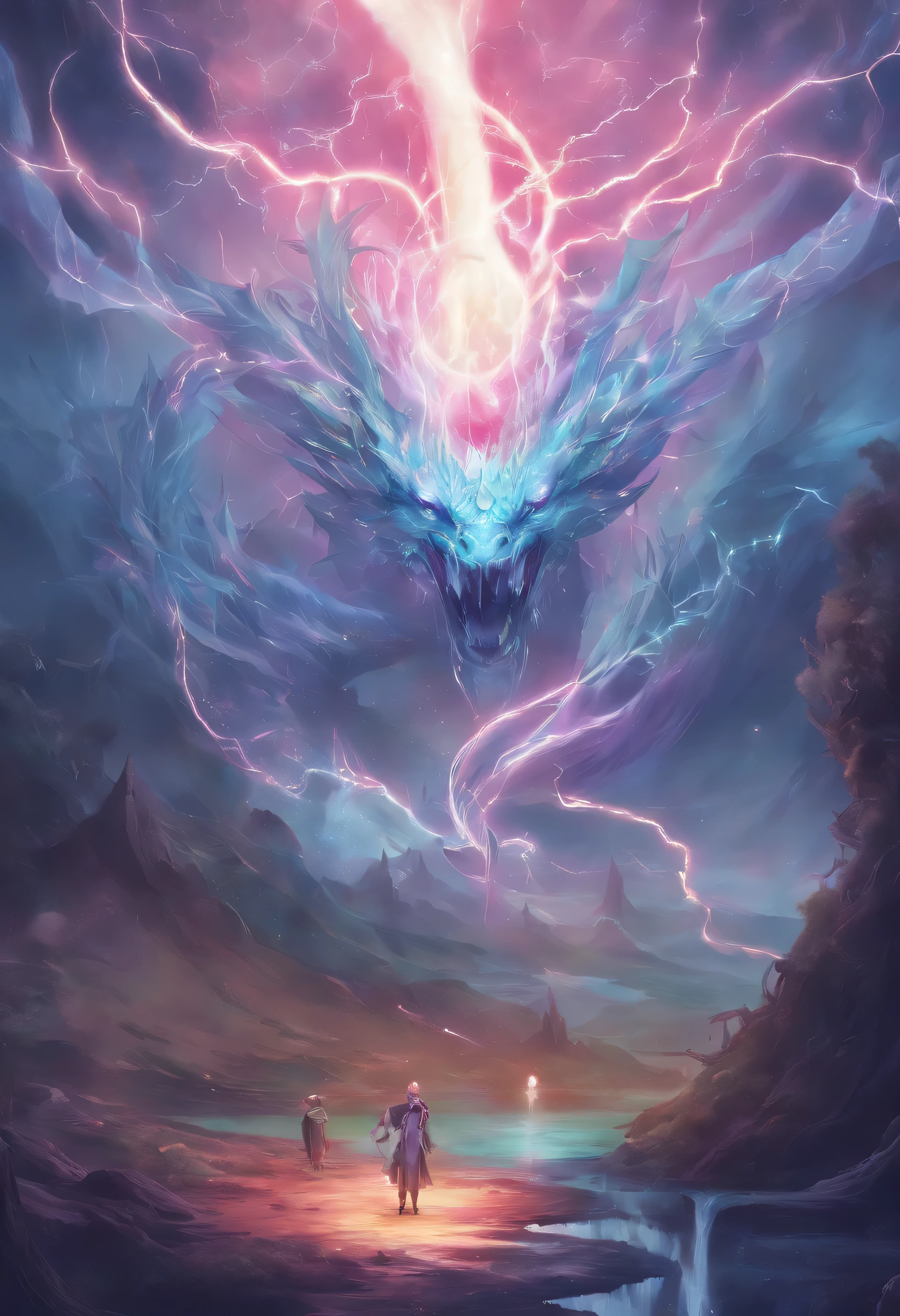 ice cream,dragon,lightning,universe,transcend,,world,Tree,surface,horizon