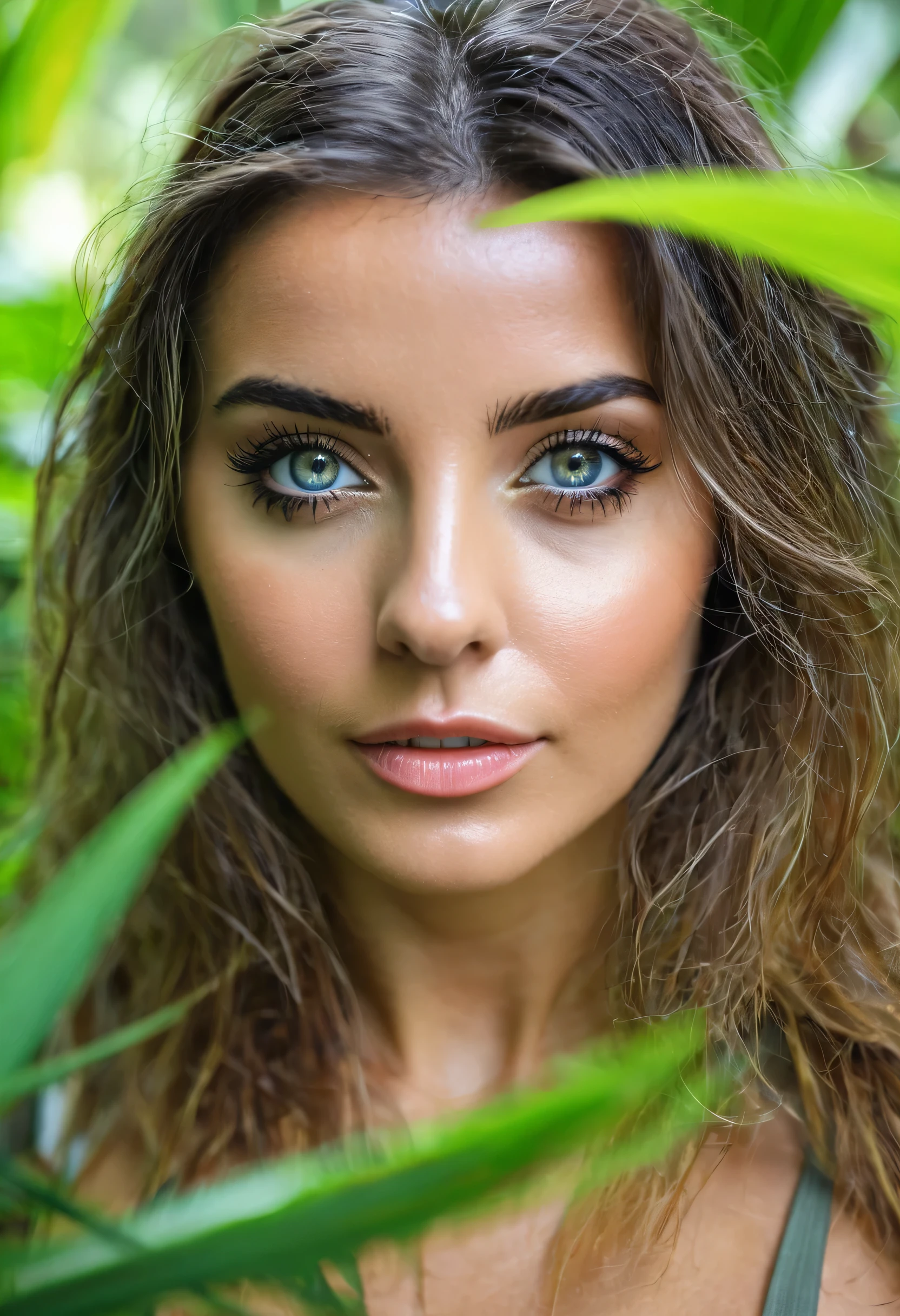 portrait de femme avec de beaux yeux dans la jungle