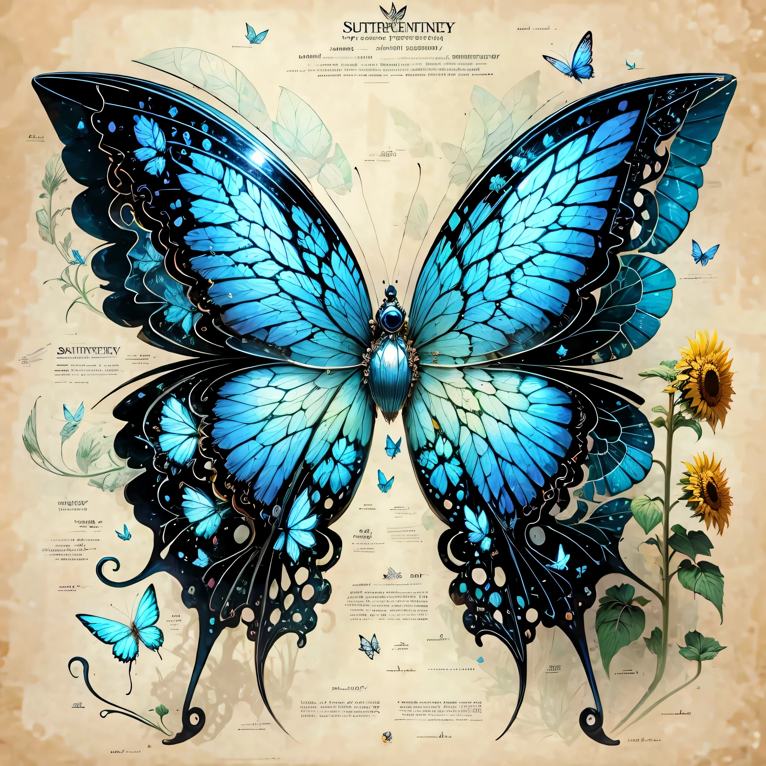 blue transparent wings，Sunflower under the butterfly，There is another book