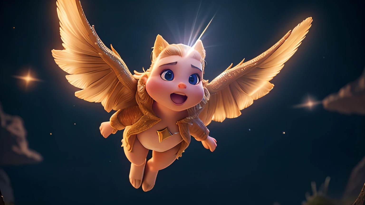 a star that is flying in the sky,Glow effects,Dingdall effect,depth of fields,high light,Real light,Ray traching,oc rendered,Hyper-realistic,best qualtiy,8K,Works of masters,super-fine,Detailed pubic hair,Correct anatomy INFO