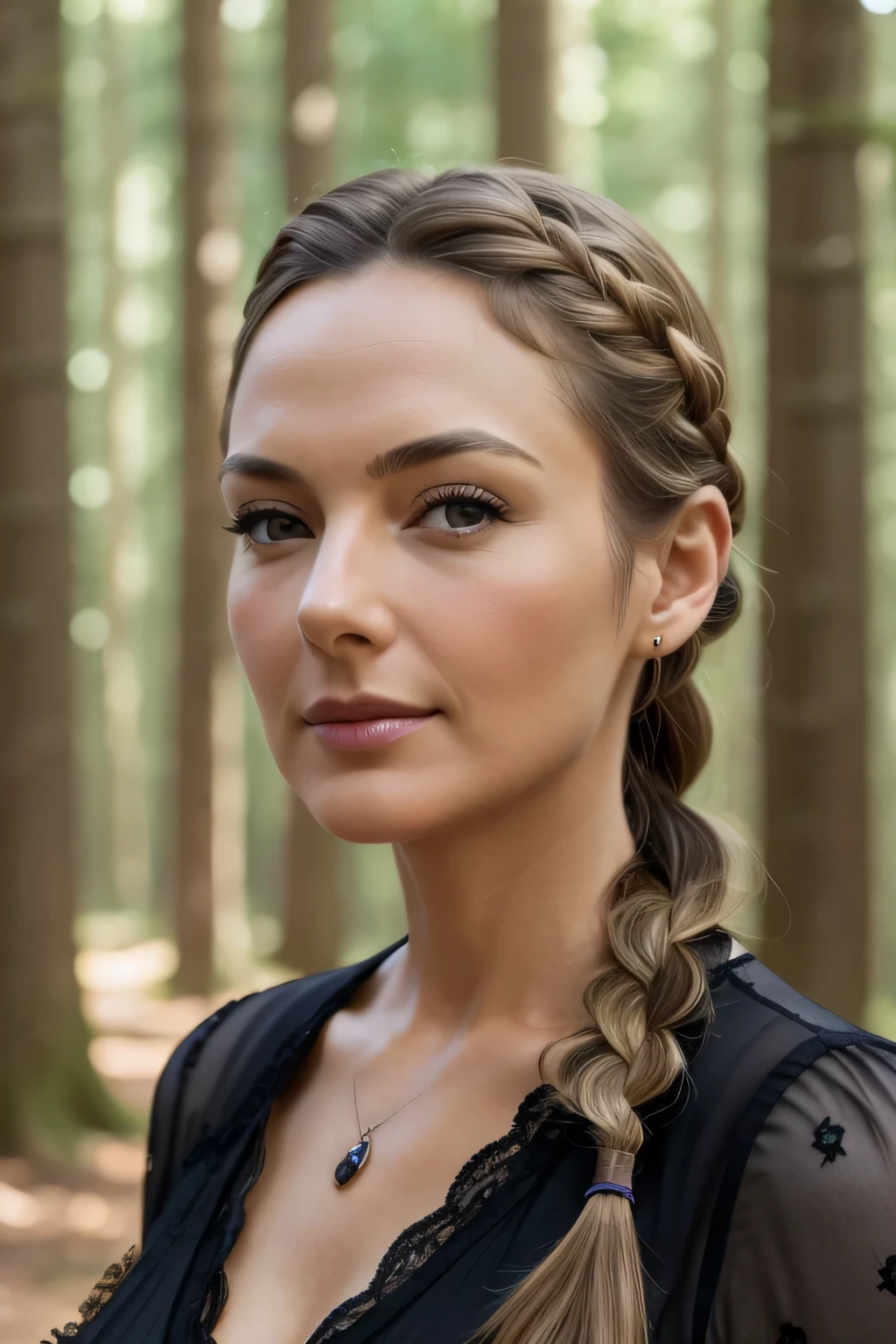 最high quality,masterpiece, German woman in her 40s1名, alone, model shoot, wonderful, arena, (((I wore it))), View Users,blush, hairpin,(( Braid)), hair ornaments, ((hair clip)), detailed face、masterpiece, 最high quality, high quality, High resolution、party dress,(in the forest), ((German woman in her 40s)), sexy、portrait、big breasts、(costume_random)、(((close up of face)))