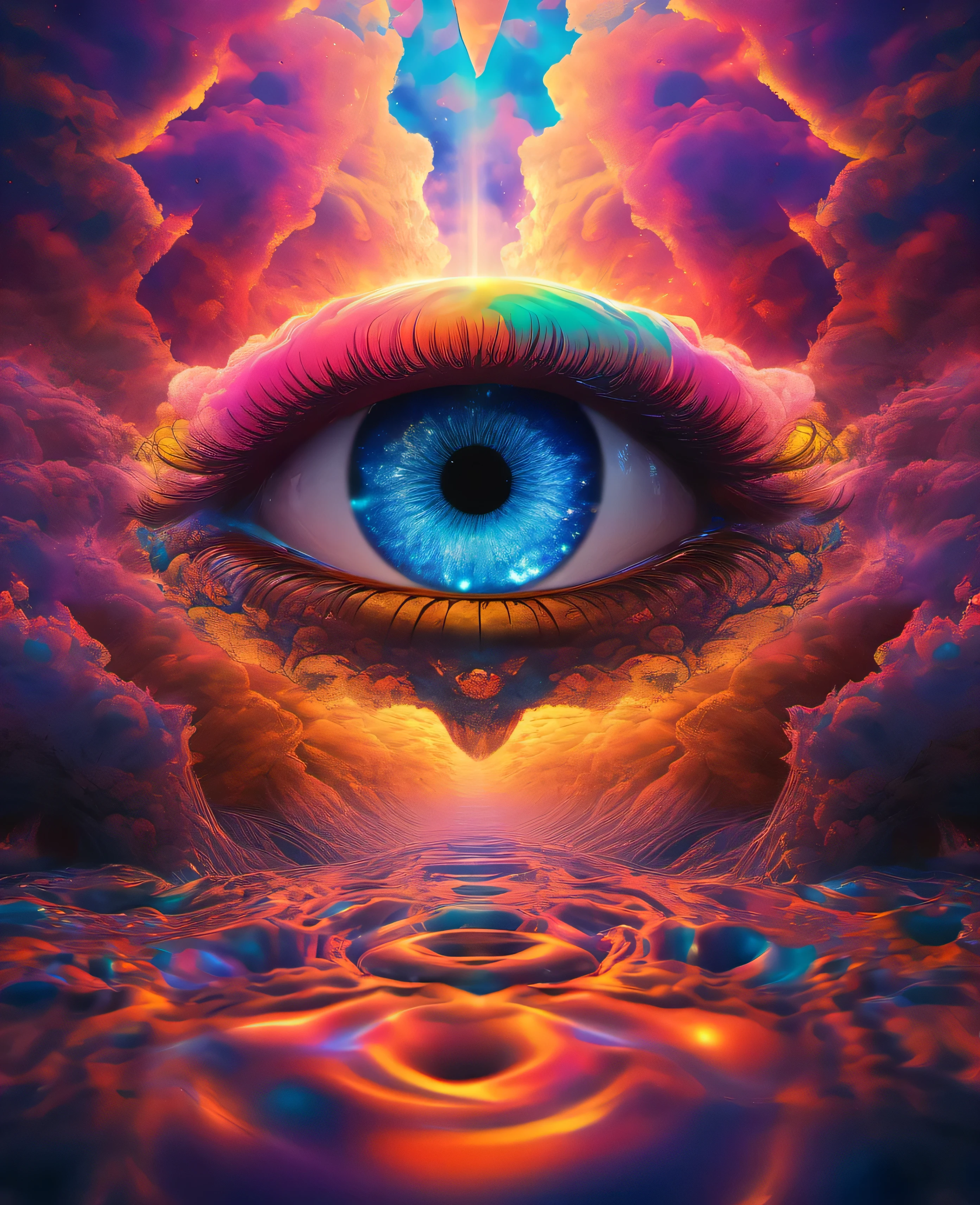 (alone) Incredibly spectacular clouds,A huge eye,mystery巨眼的肖像, cosmic eye, The Eye of God, mystery之眼, eyelash,eyeball,round eyes,Emergency scene in a cosmic cloud, Fractal Nebula Chain, cosmic, heaven, cosmic, A vibrant and vivid entity, rotate, spinning, illusory, high contrast, symbolic meaning, magic, mystery, mystery, surreal, Supersaturation, colorful, 8K