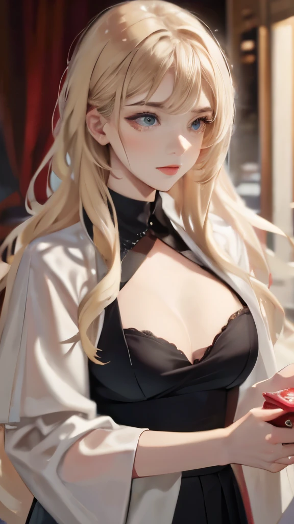 blonde with long hair on the seashore