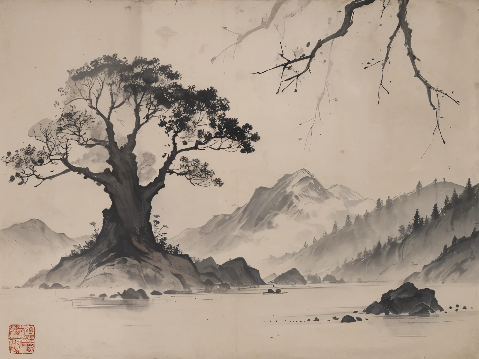 (Masterpiece，best best quality：1.2），Chinese traditional ink painting，foggy forest 
