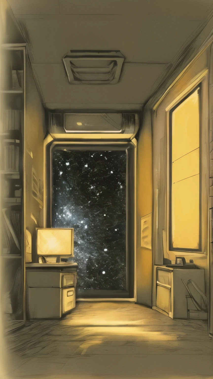 yellow background, cat in a scientific coat, Space, cat in the corner of the image, depression, many light bulbs on wires from the ceiling, glasses, full face face, computer networks, servers, yellow filter, Steins;Gate, parallel worlds, ((Best quality)), ((masterpiece)), (detailed), perfect face