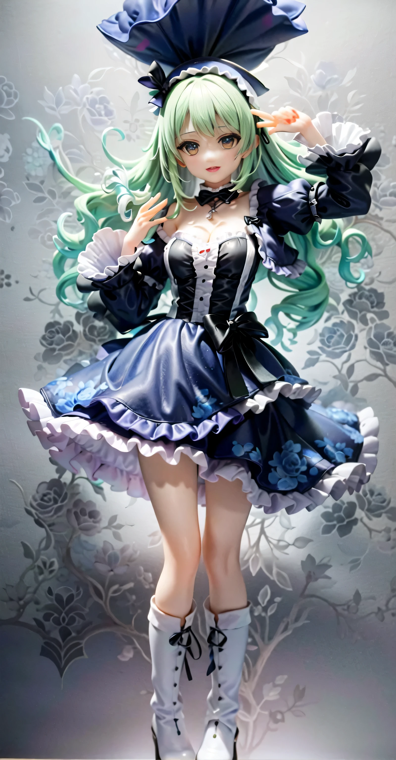 Figura anime pvc de chica vestida con un traje rosa y negro posando para una foto, rosa y negro, Estilo ta, victorian gothic Moda Lolimagical portrait of lolita g retrato de chica lolita radictraje con volantes, Moda Lolita, disfraz antasia, vestido negro y rosa, lolita, traje de muc combinar, muslos y falda, Hermosa criada, rococo dress with ruffles, se les ven las bragas, suoer calidad ultra HD 4k, 8k resolution, figura pvc de mucha calidad y detalle, rostro perfecto y angelical, 4K resolution