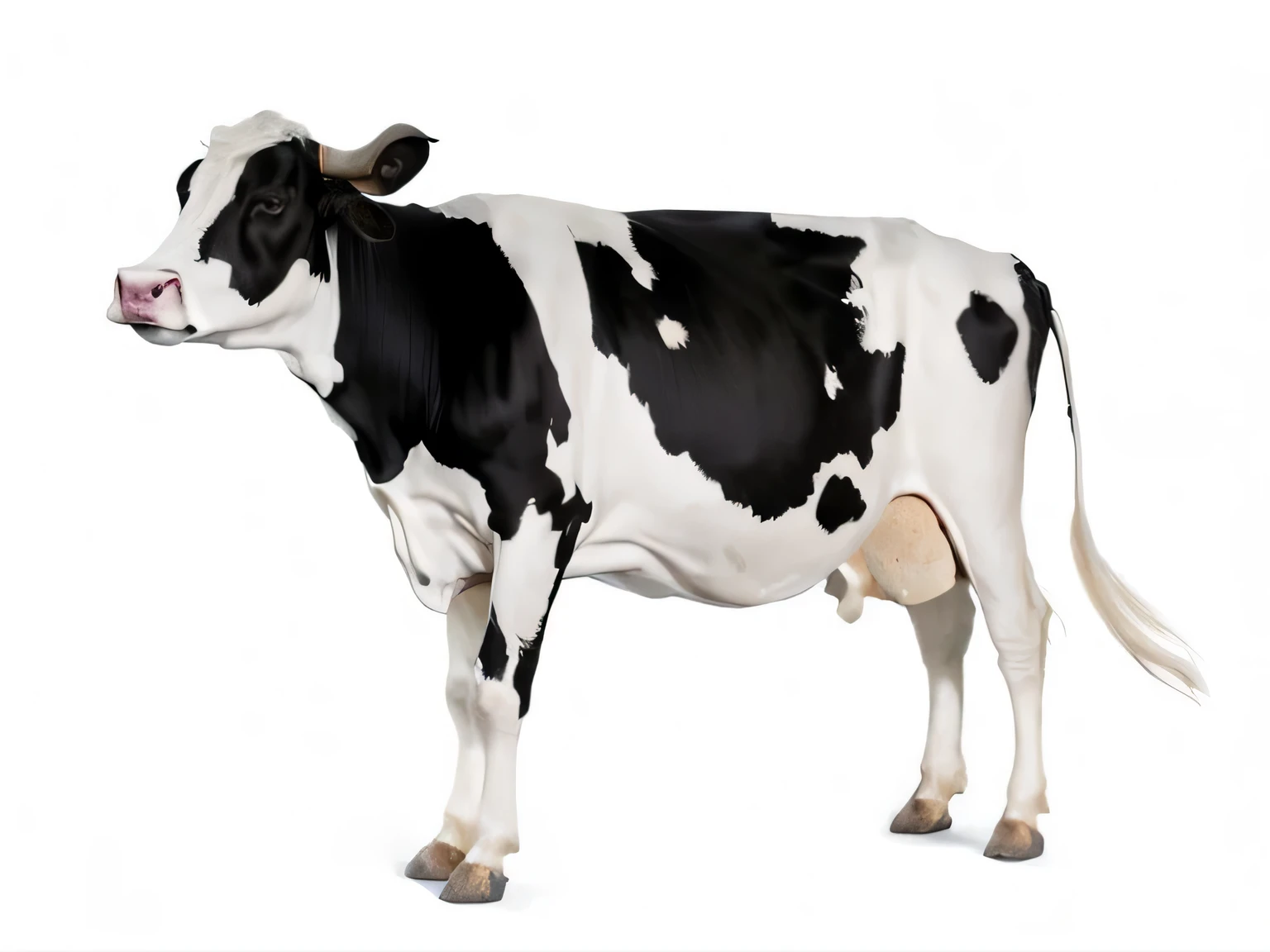 araffe standing in front of a white background with a black and white cow, cow, bovine, cows, white with black spots, an ox, by Jan Zrzavý, cow-girl, campy. cow costume with udders, black-and-white, milk, that resembles a bull\'s, beautiful high resolution