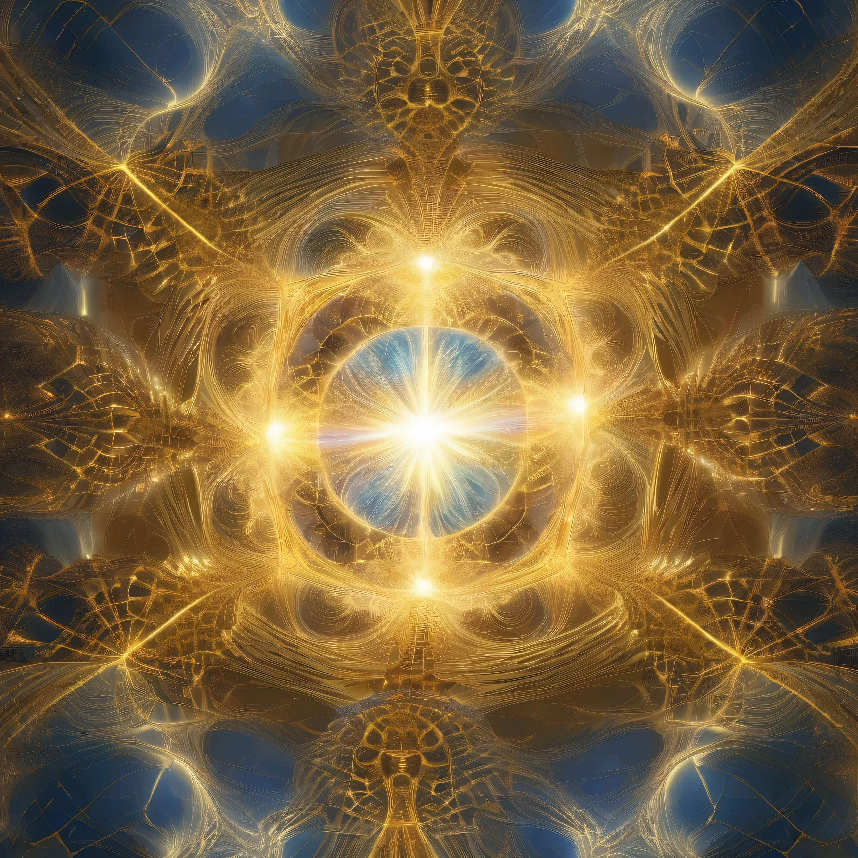 Humans seek powerful gods, God who flies across the world, fractal of light, noisy