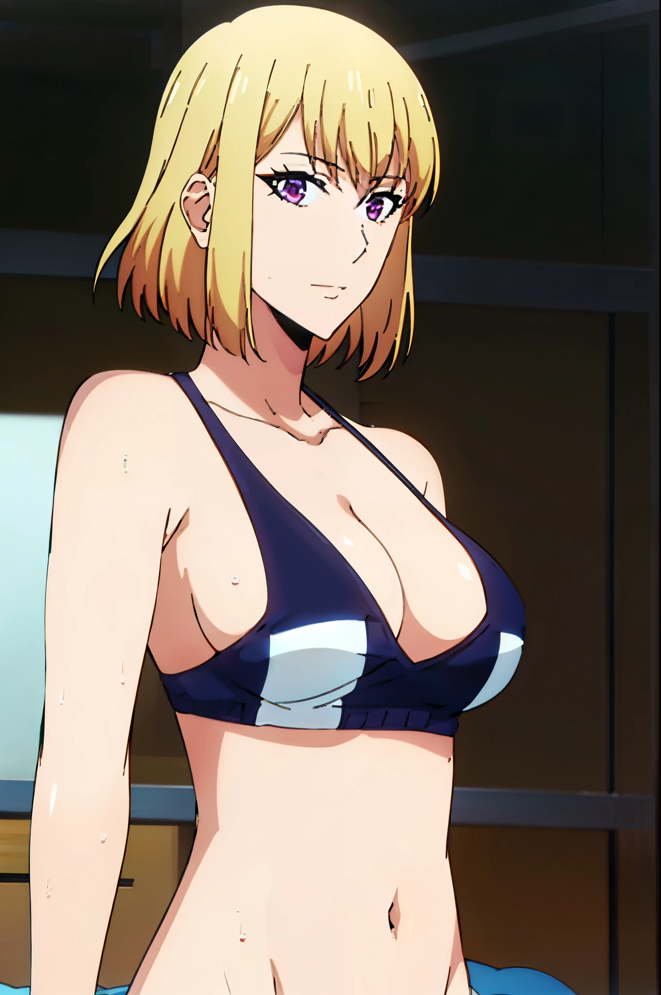 ChaHae-in, short_hair, bangs, blonde_hair, sexy, bikini, seductive smile, indoor, upper body, looking at viewer, ((masterpiece)), (extremely detailed CG unity 8k wallpaper), best quality, cinematic lighting, detailed background, beautiful detailed eyes, bright pupils, (an extremely delicate and beautiful), (Beautiful and detailed eye description), ultra-detailed