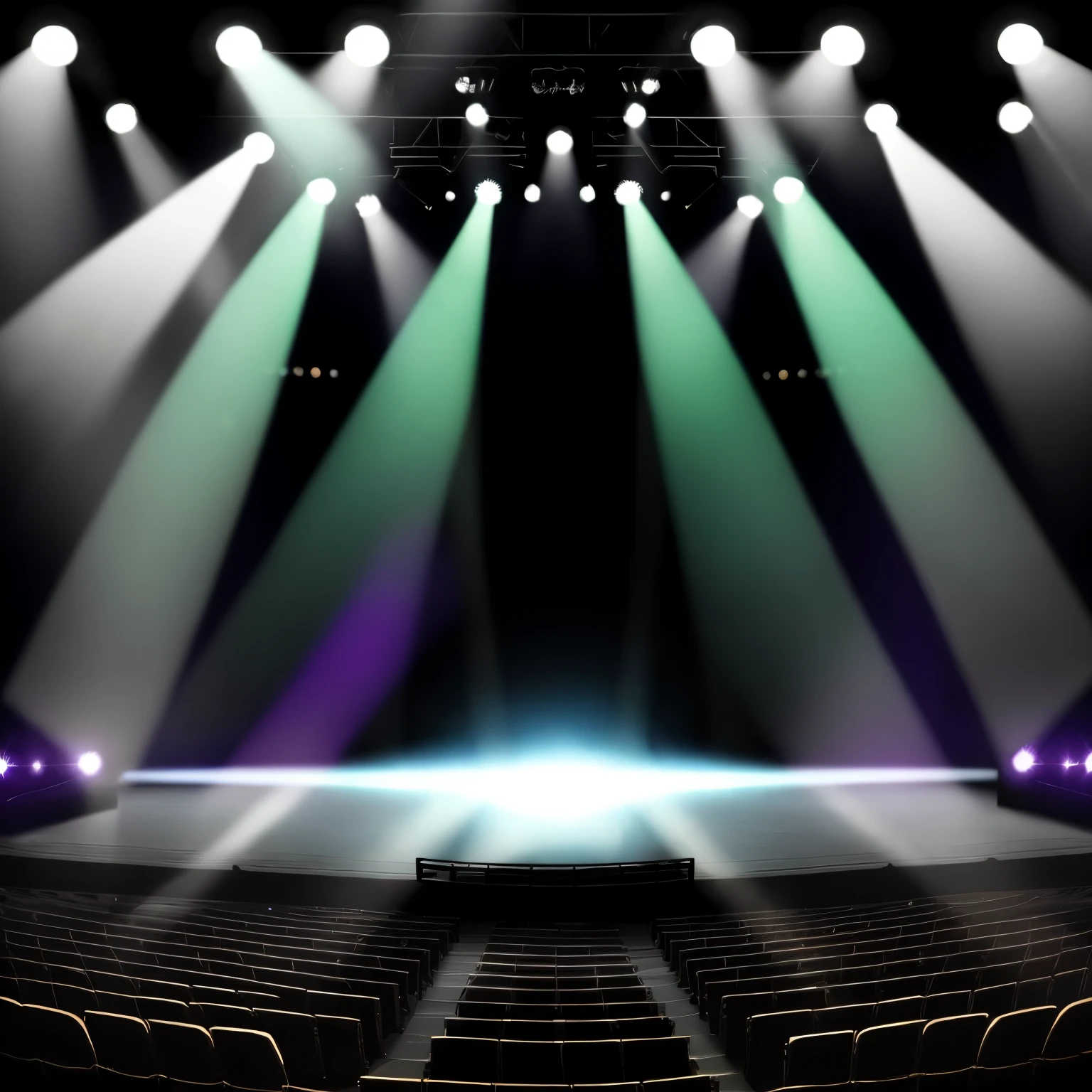 A beam of light shines onto the stage,The beam is concentrated in the center of the stage