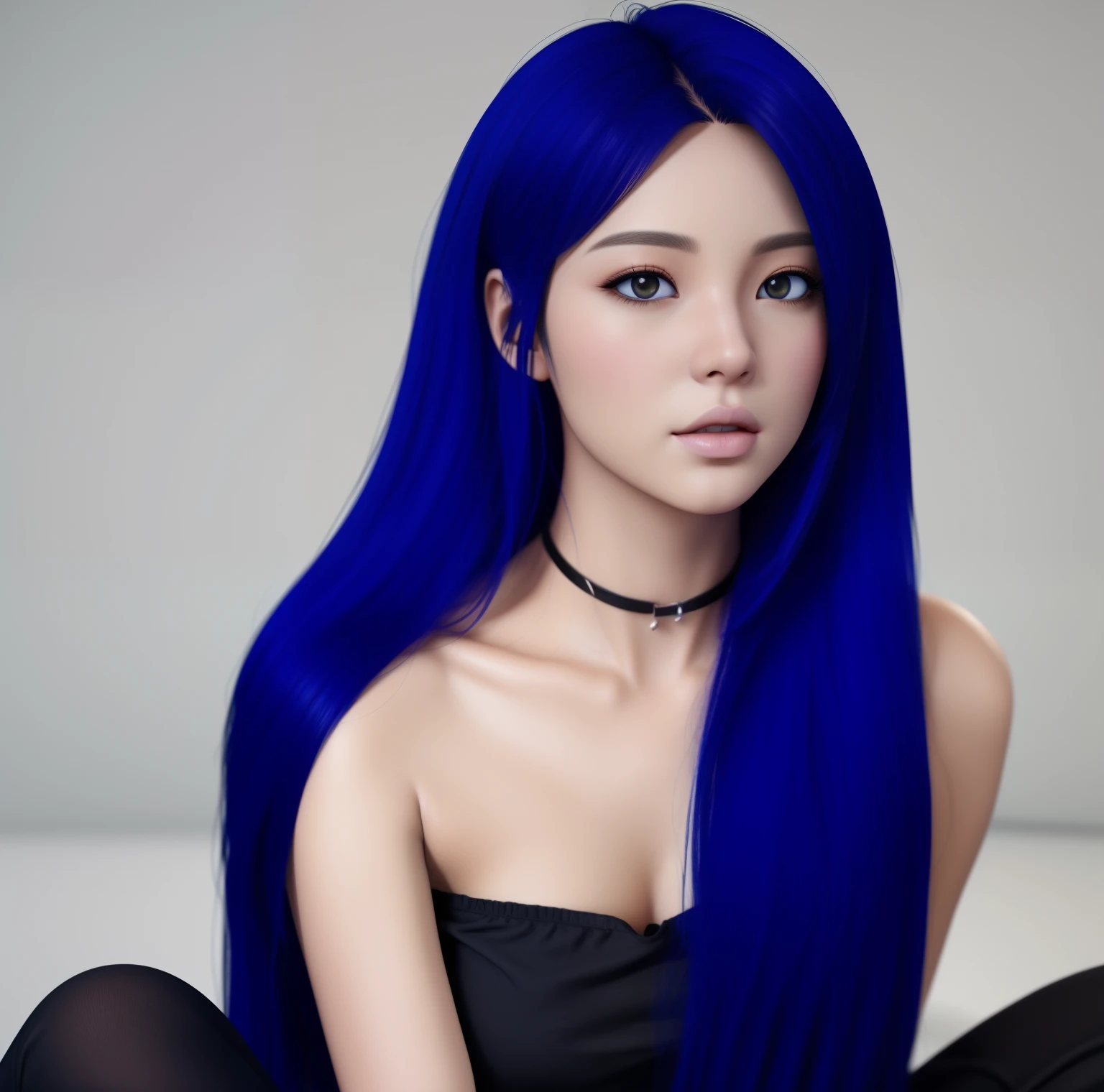 imagem arafada de uma mulher com longos cabelos azuis, estilo anime 3 d realista, inspirado em Sim Sa-jeong, Estilo Animed 3d, no art style by bowater, Retrato de Jossi do Blackpink, Estilo Anime. 8k, estilo de arte de anime realista, estilo de arte realista, Estilo de realismo de anime, cabelo longo azul centrado, cabelo longo azul escuro