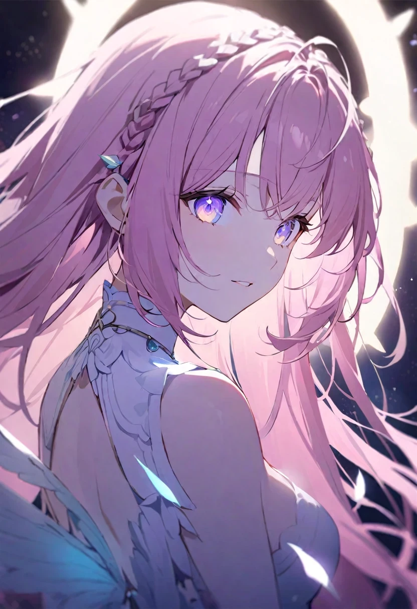 Usui Kobei/(Holo live/),An Angel is depicted with a pale and luminescent color, their skin seemingly luminescent with an otherworldly radiation. They are adorned with a pair of Glittering and beautiful wing, symbolizing their Holy nature. The scene is ethereal and enchanting, capturing the beauty and mystery of these celestial beings. Angel, pale, luminescent, color, luminescent, otherworldly, radiation, Glittering, beautiful, wing, Holy, ethereal, enchanting, beauty, mystery.Upper body,