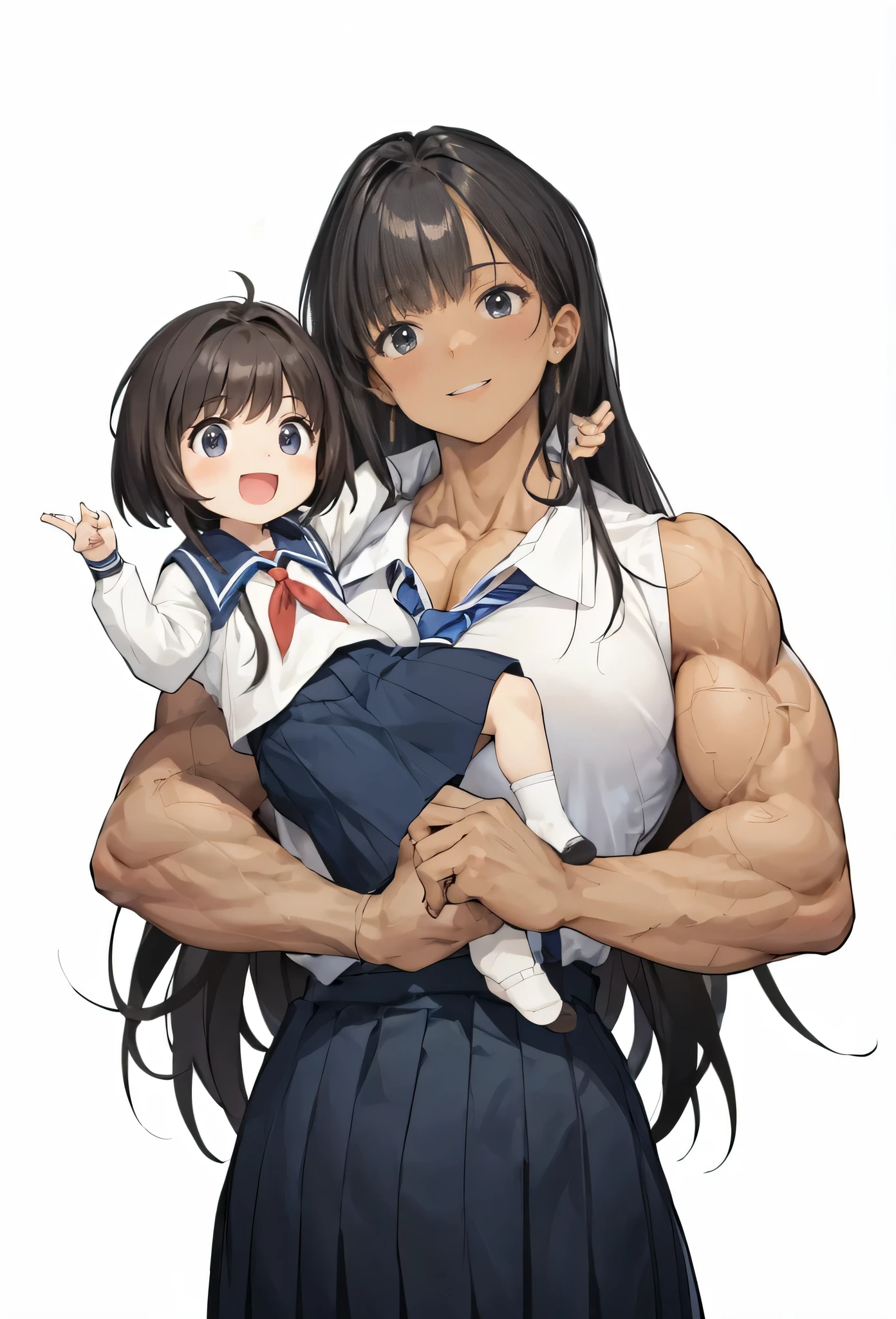 , best quality,,2 girls, woman,,fair,,biceps,, ,muscular woman, Alternative muscle size, Uniforms, 