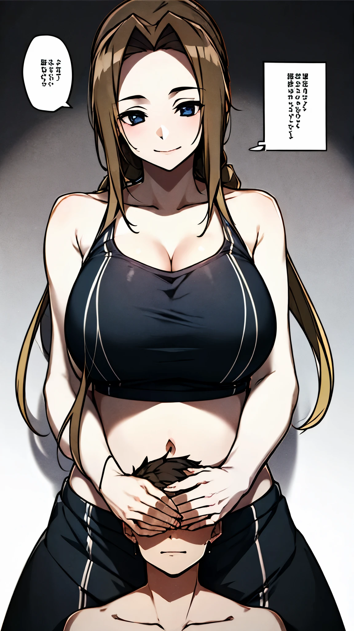 ((masterpiece)), ((best quality)), female like goddess, female like mommy, female is hugging boy's head, female is holding boy, boy's head between big breasts, female press her breasts against head of boy, female has big breasts, femdom, queen, female is taller than boy, female is smiling, female is bullying a boy, female is curvy, boy is so skinny, boy struggles between her breasts, breasts smoother, boy is frightened by female, boy is dying, female exposes her belly, loving mommy, boy is pressing his head against her belly, female lift a boy up