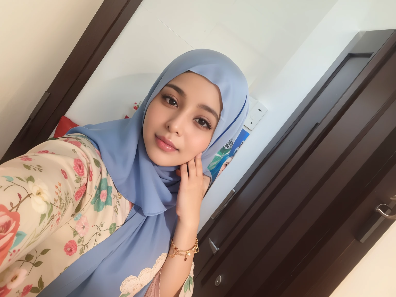 muslim woman in hijab, faridah malik, with kind face, inspired by Naza, with accurate face, old picture, inspired by Fathi Hassan, with lovely look, hijab, picture, inspired by Shaddy Safadi, inspired by Nazmi Ziya Güran, selfie photo, serena malyon