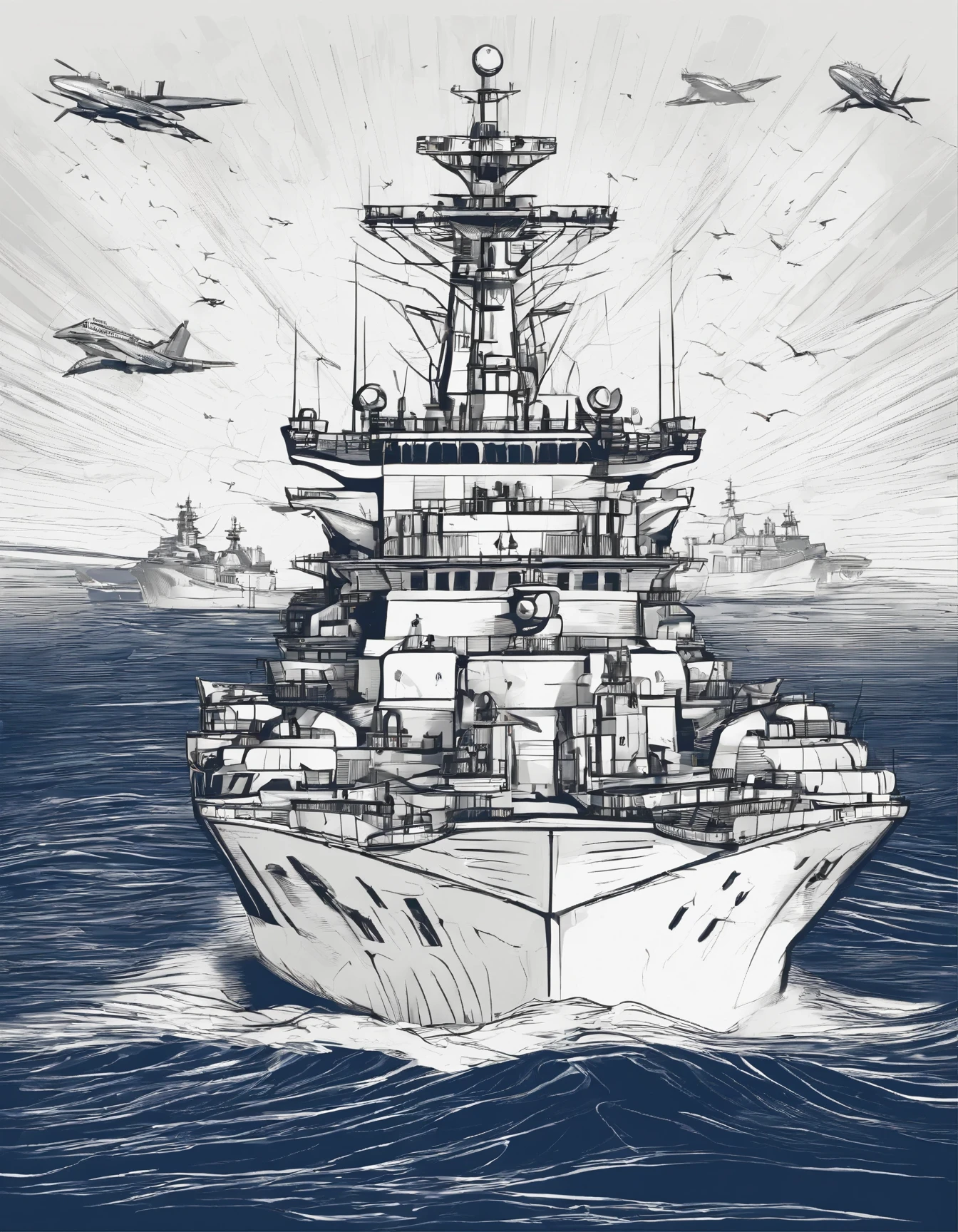 Navy Fleet: A majestic fleet of navy ships sailing across the ocean, a symbol of protection and security.