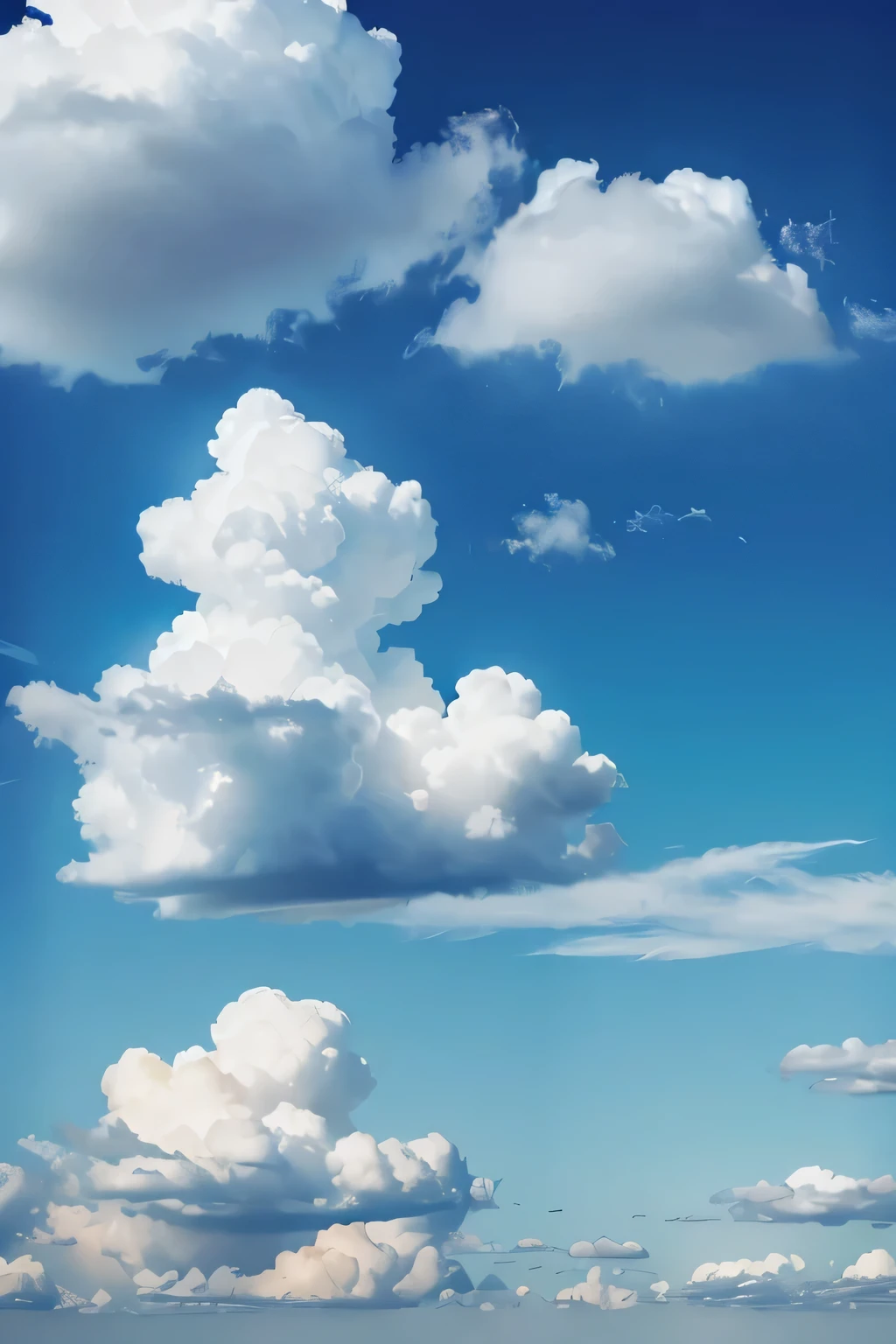 Blue sky scene，thick clouds，Lovely 3D rendering，Sky，sunny，Sky为主题，partly cloudy，So cute clouds，glow，And the white birds flying by